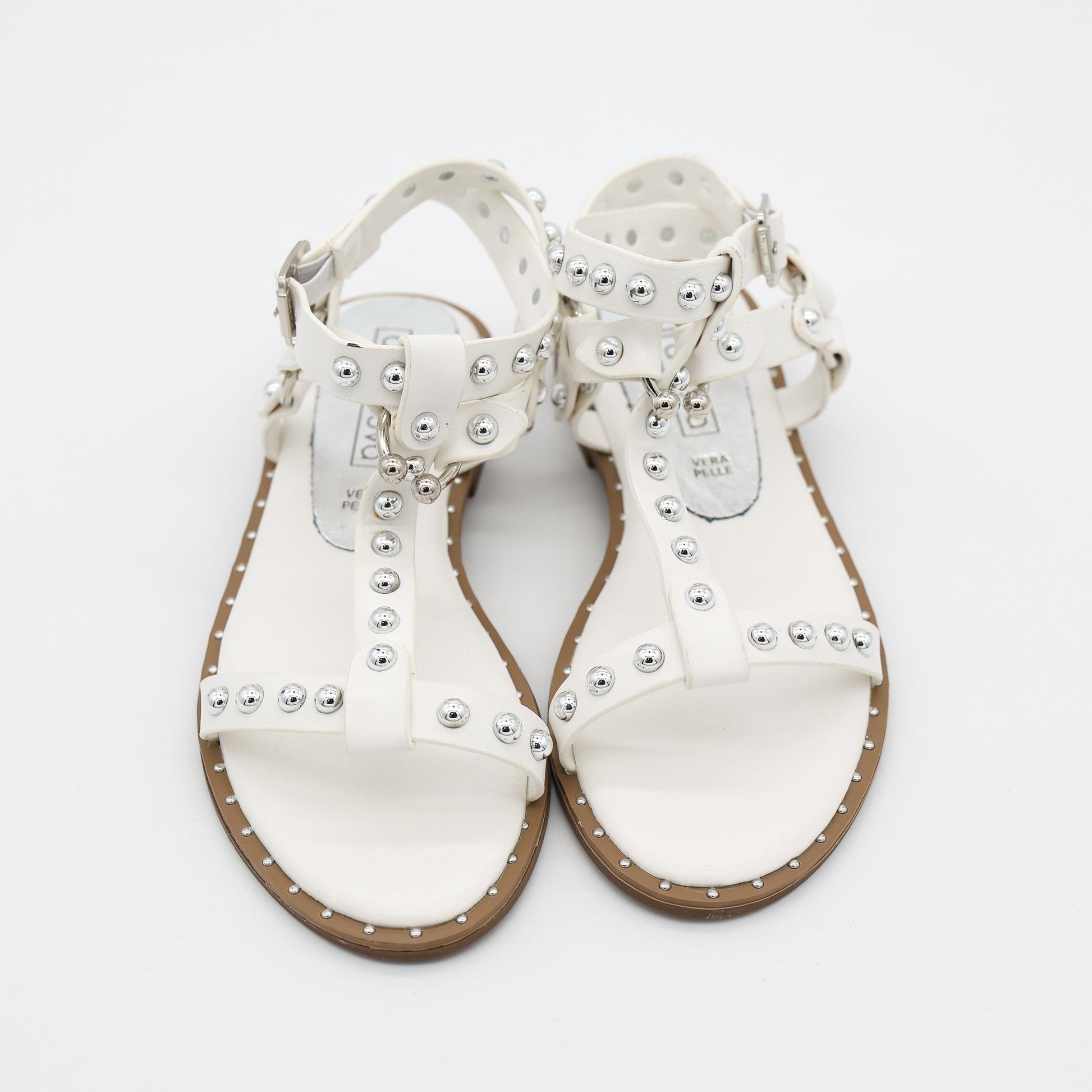 SANDALO FLAT BORCHIE ANELLO BIANCO 