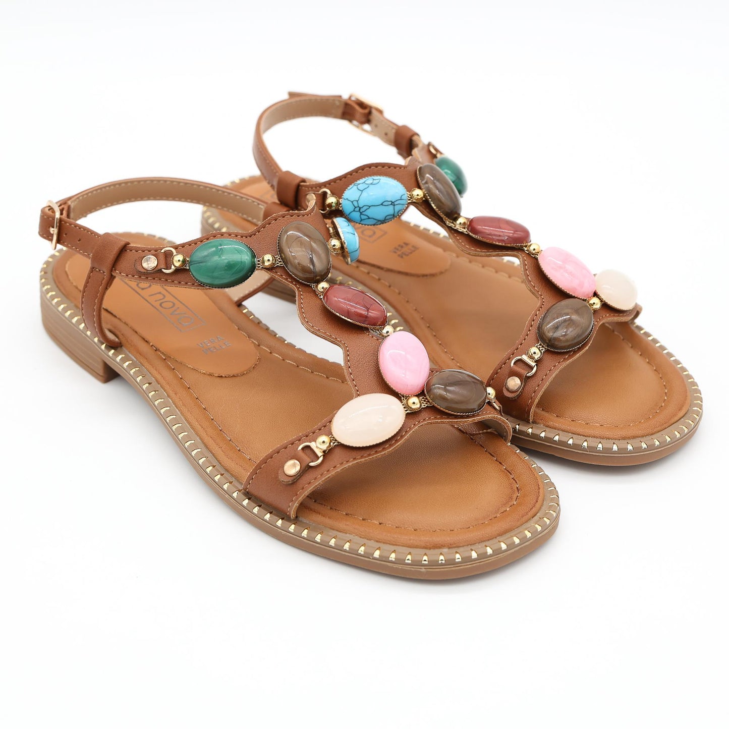 SANDALO FLAT PIETRE CAMEL 