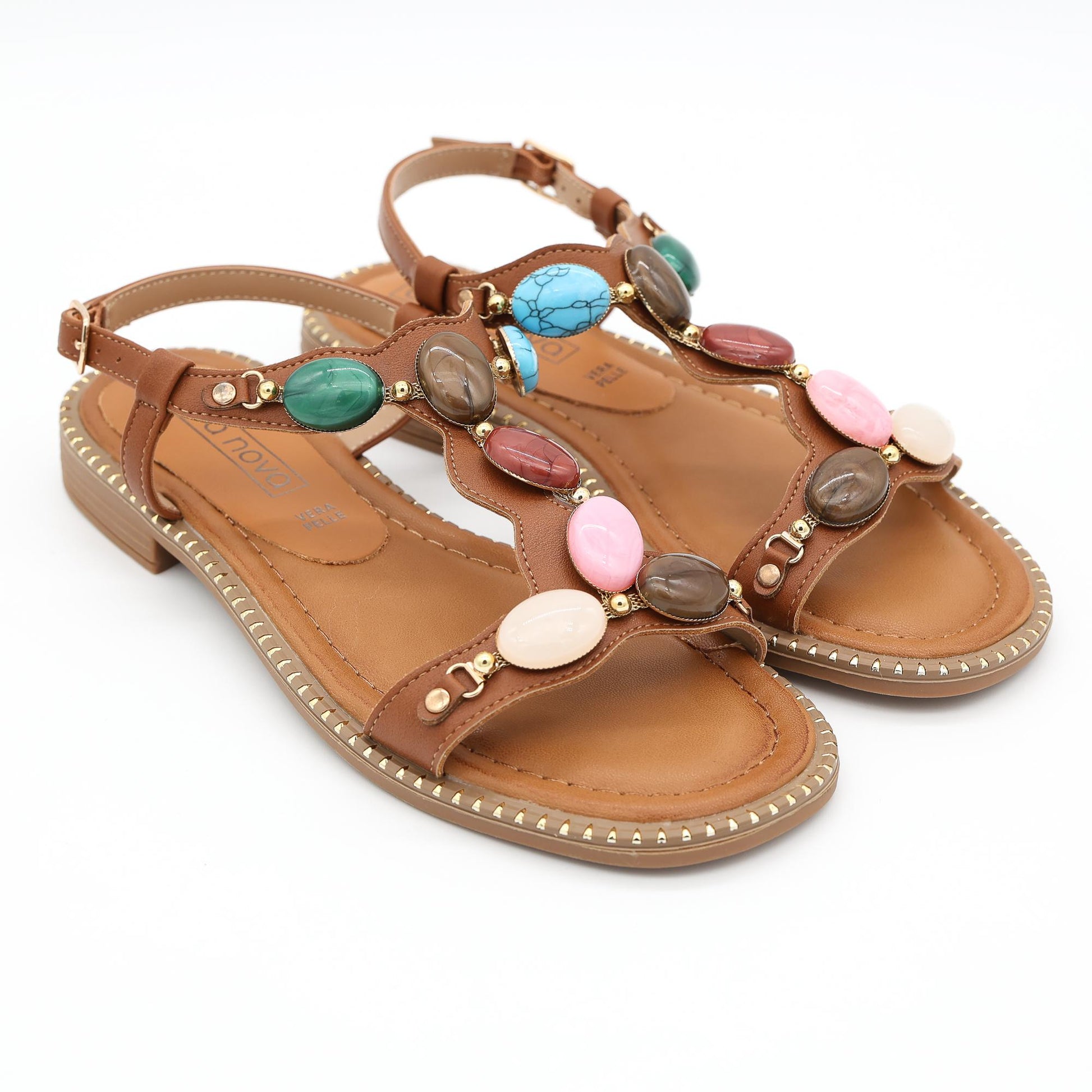 SANDALO FLAT PIETRE CAMEL 