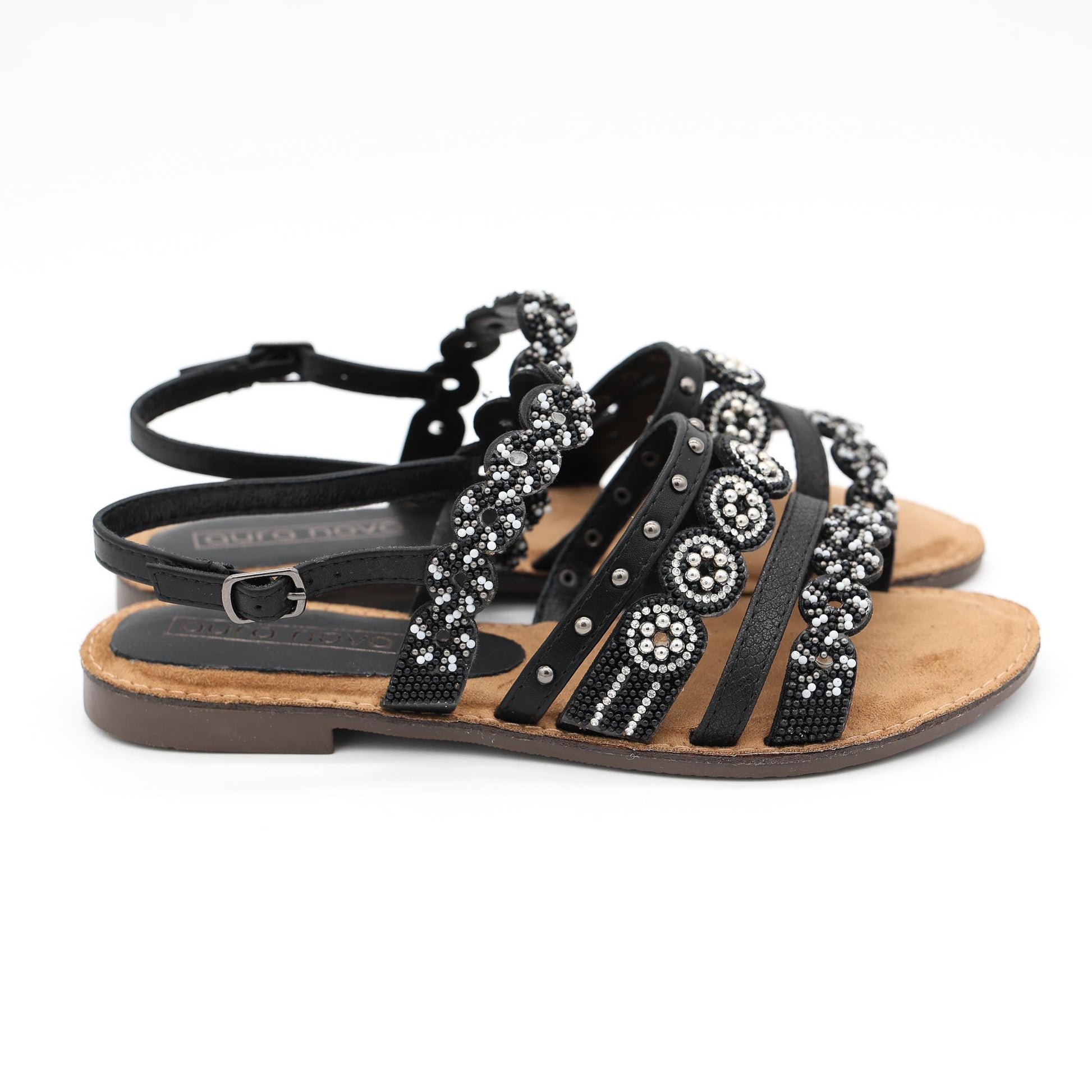 SANDALO FLAT PERLINE NERO 