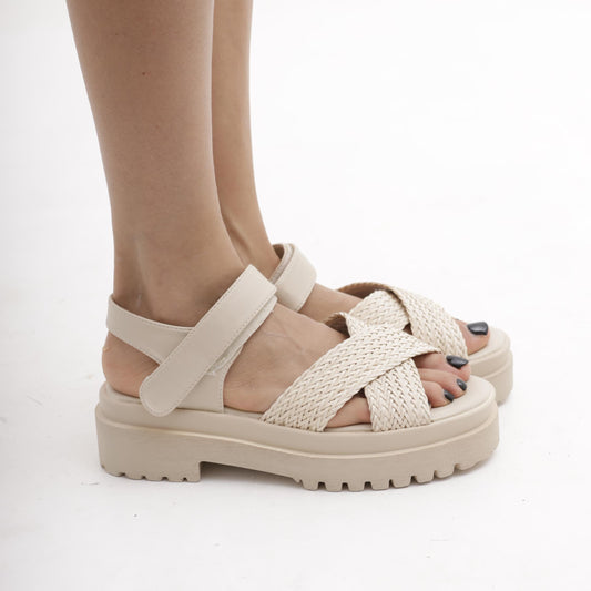 SANDALO FLATFORM INCROCIO BEIGE 
