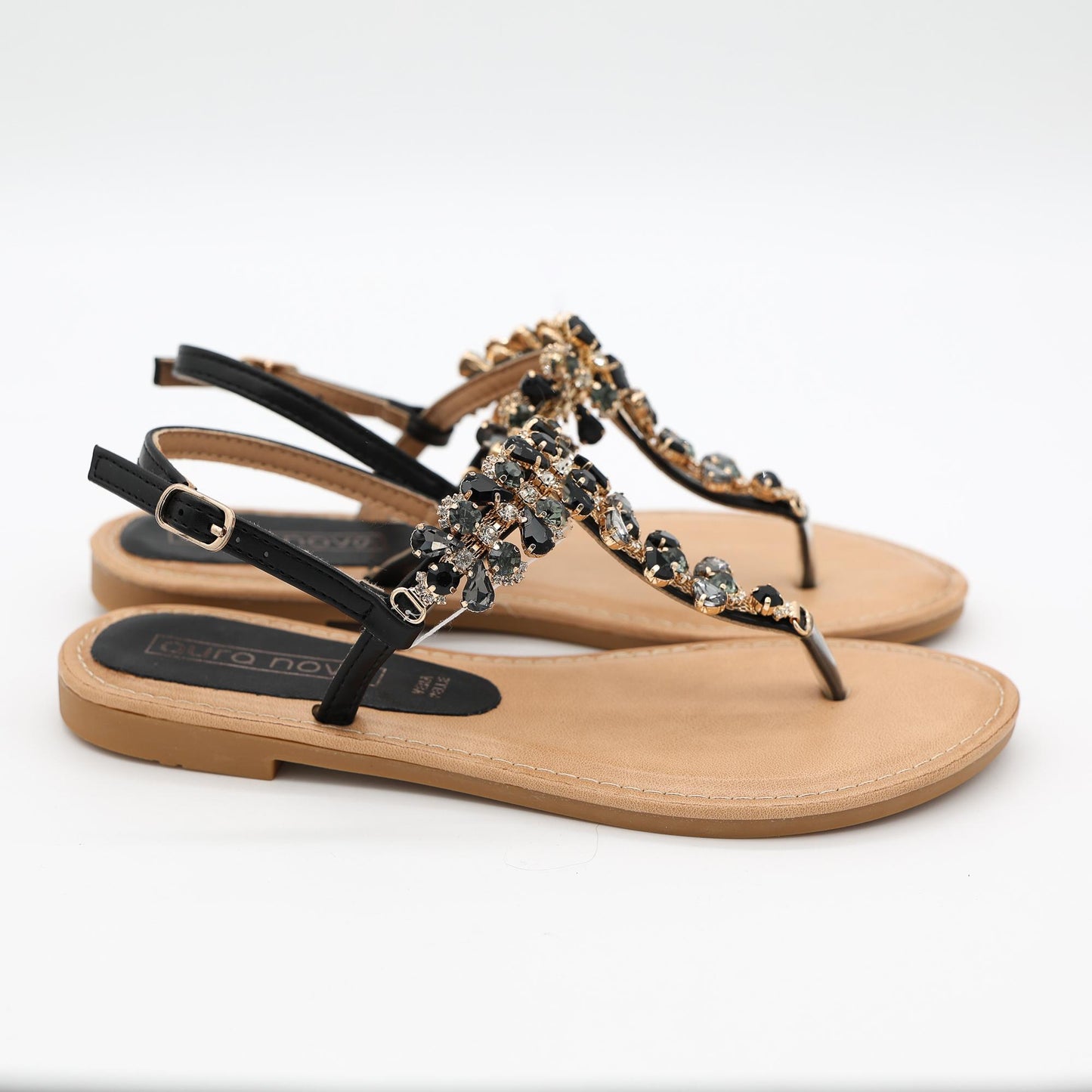 SANDALO FLAT INFRADITO PIETRE NERO 