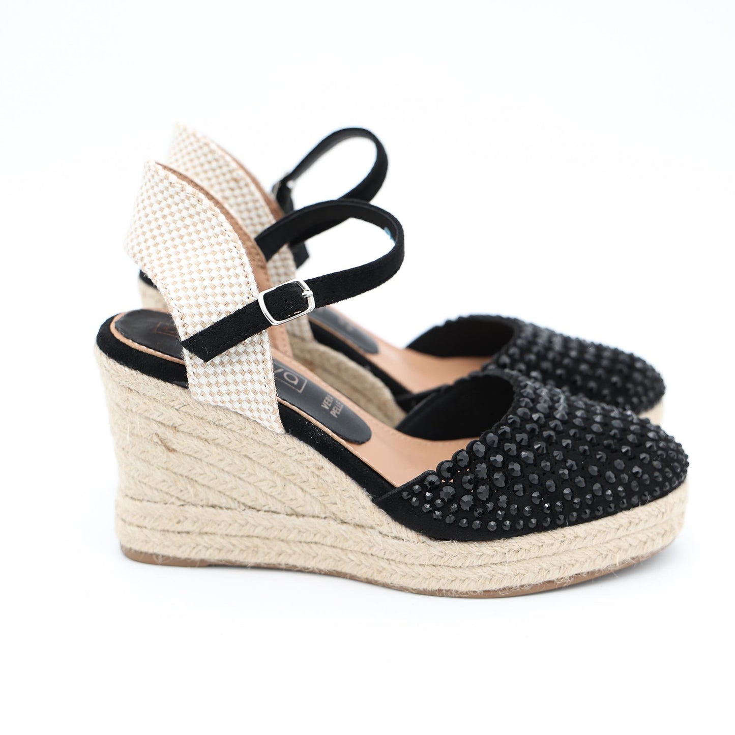 SANDALO ZEPPA CORDA STRASS NERO 