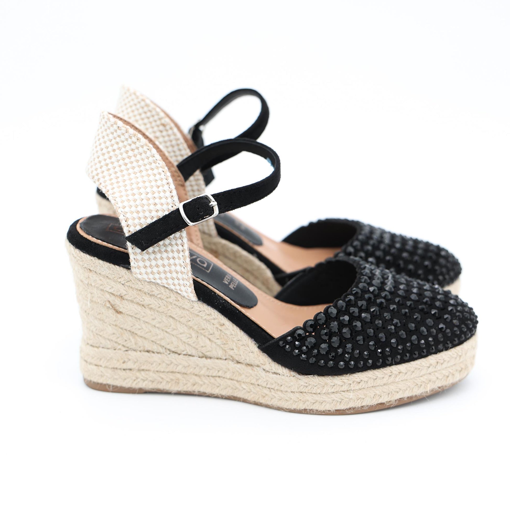 SANDALO ZEPPA CORDA STRASS NERO 