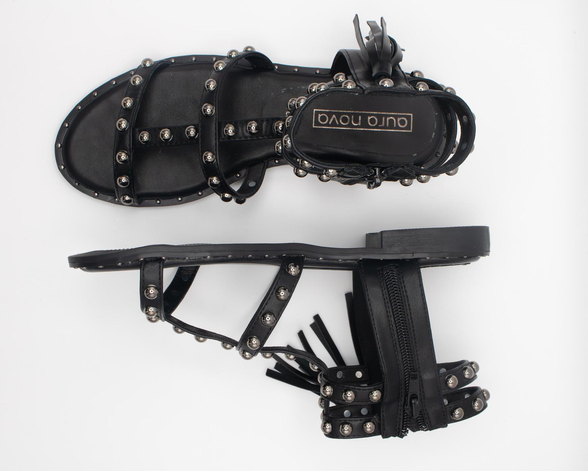 SANDALO FLAT BORCHIE NAPPINA NERO 