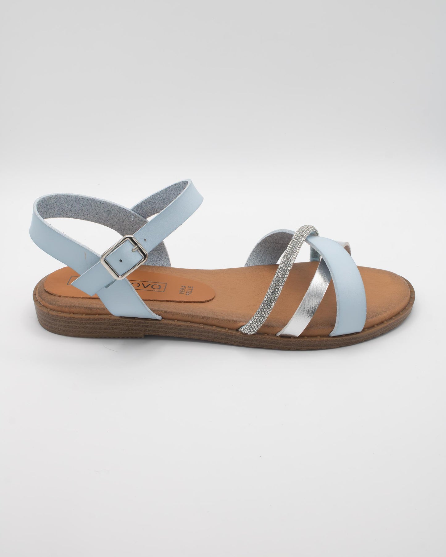 SANDALO FLAT STRASS AZZURRO 
