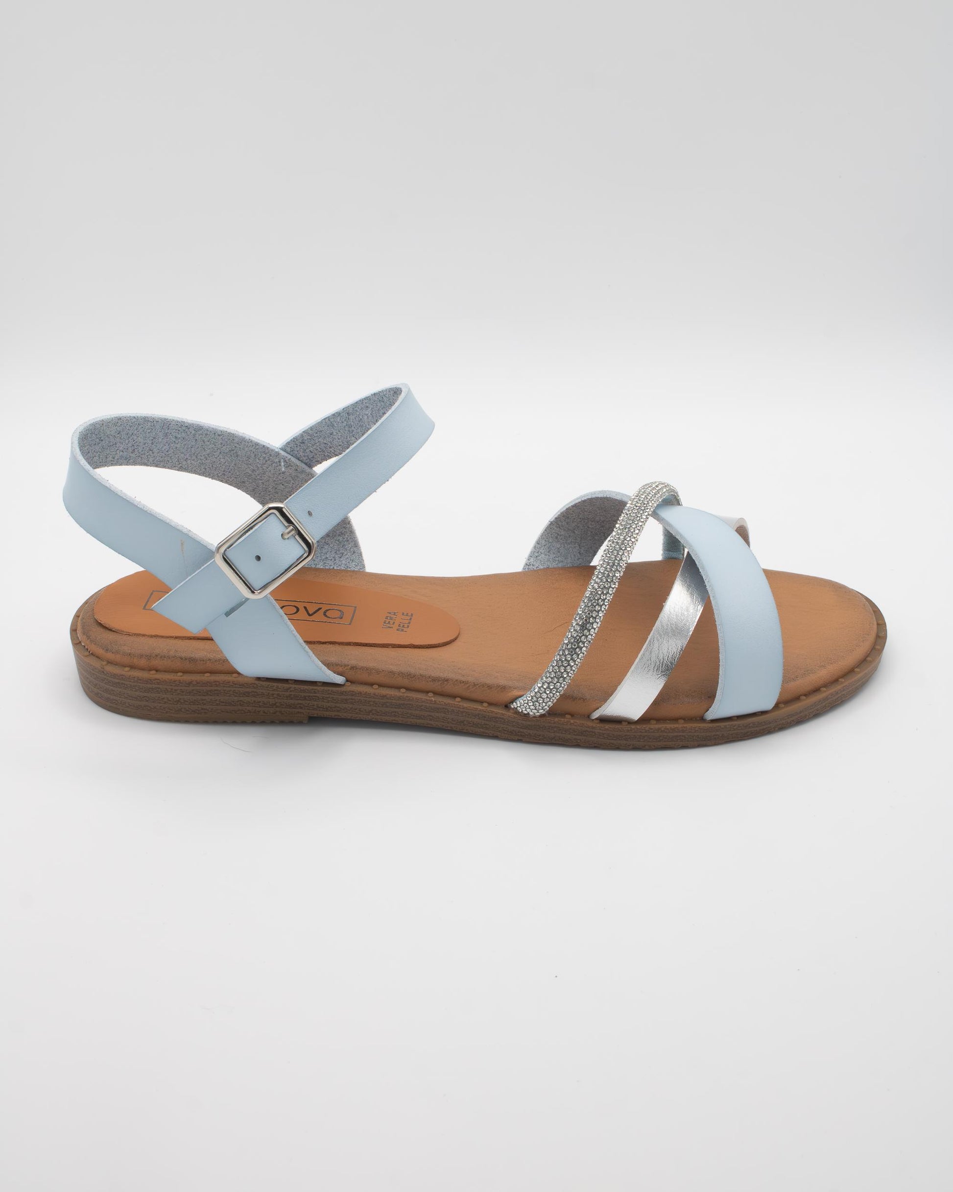 SANDALO FLAT STRASS AZZURRO 