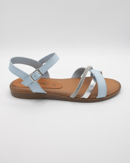 SANDALO FLAT STRASS AZZURRO 
