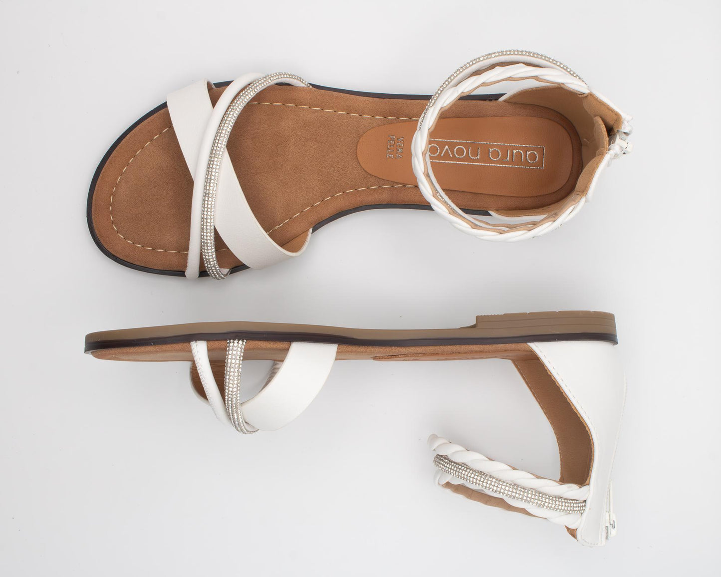 SANDALO FLAT STRASS TRECCIA BIANCO 