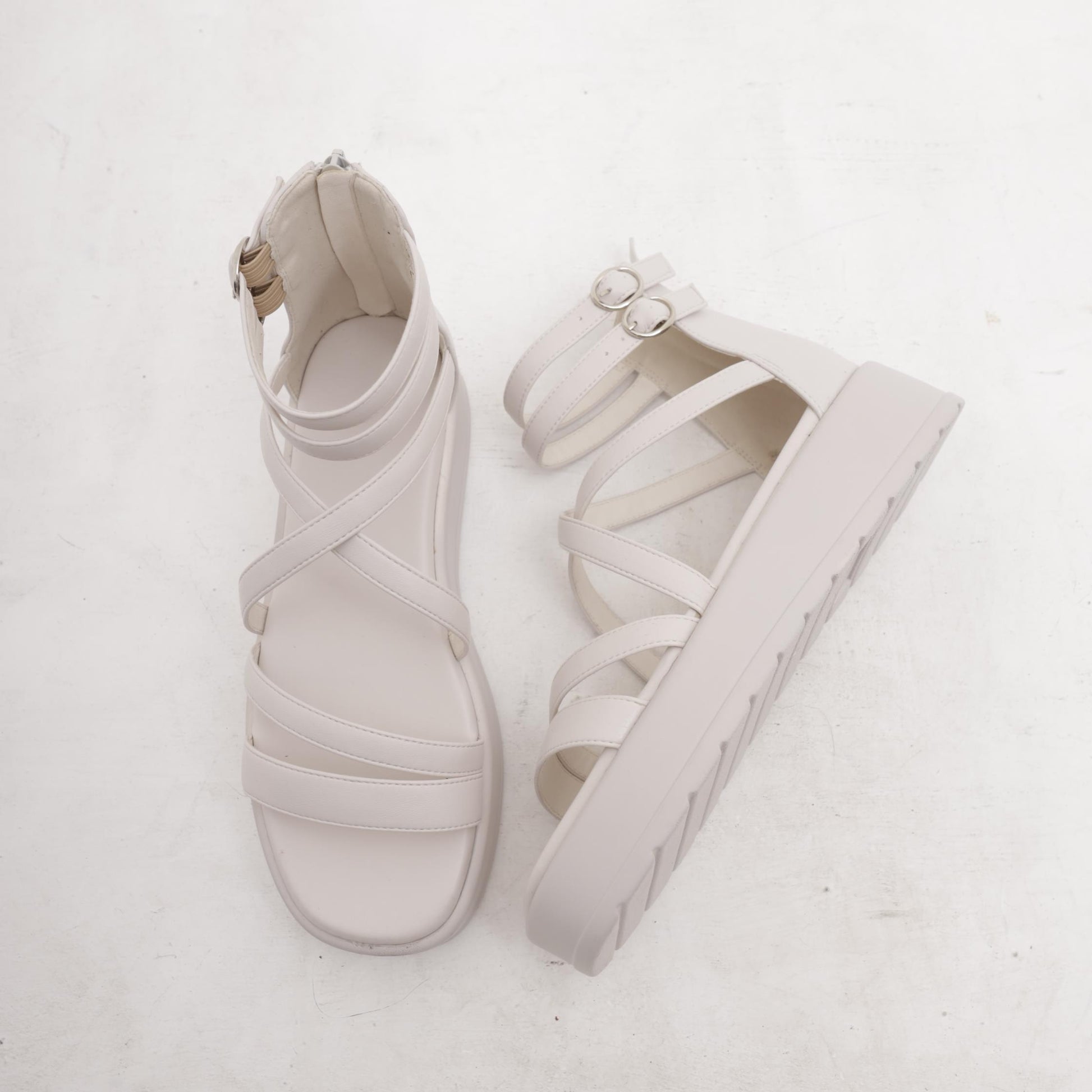 SANDALO FLATFORM FASCETTE BIANCO 