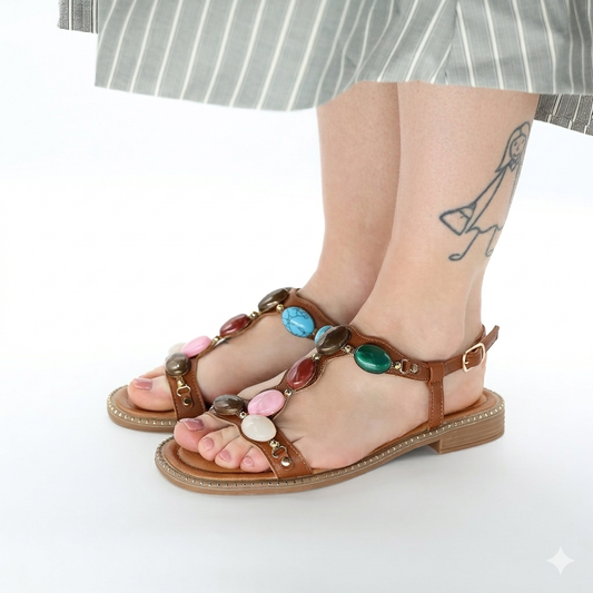 SANDALO FLAT PIETRE CAMEL 