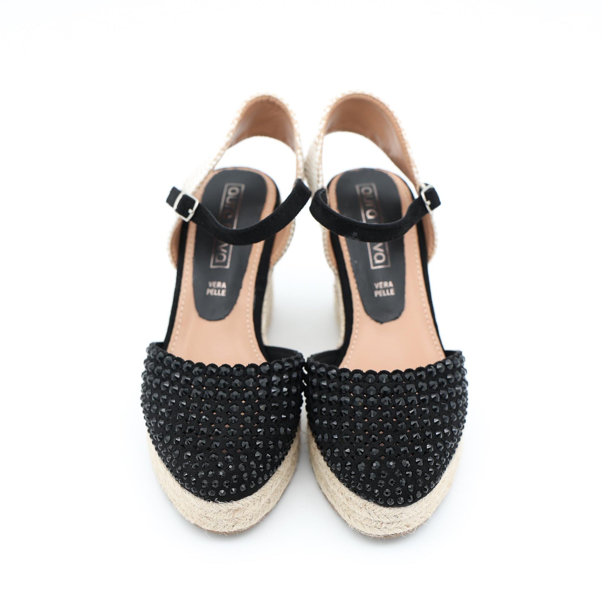 SANDALO ZEPPA CORDA STRASS NERO 