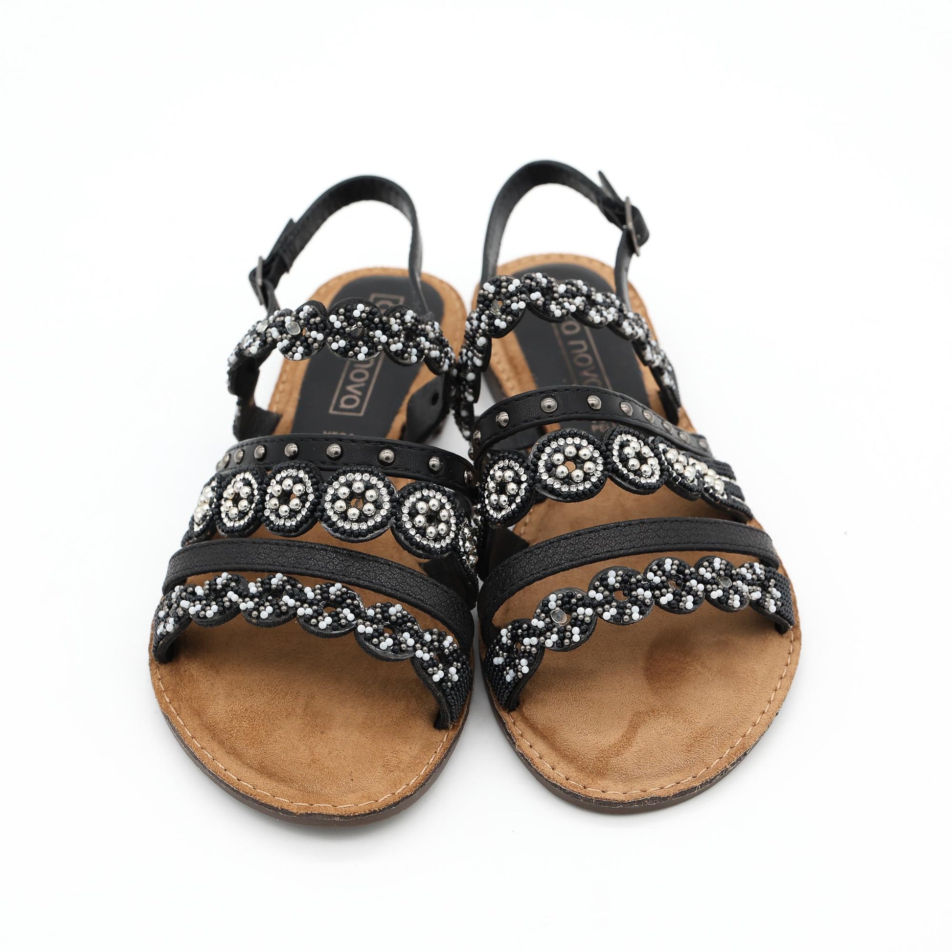 SANDALO FLAT PERLINE NERO 