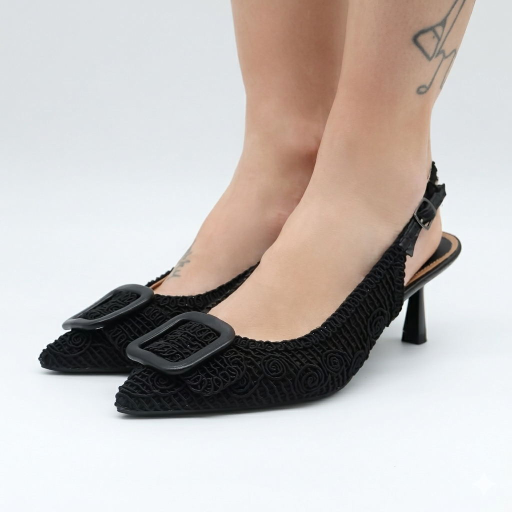 SLINGBACK CROCHET FIBBIA NERO 