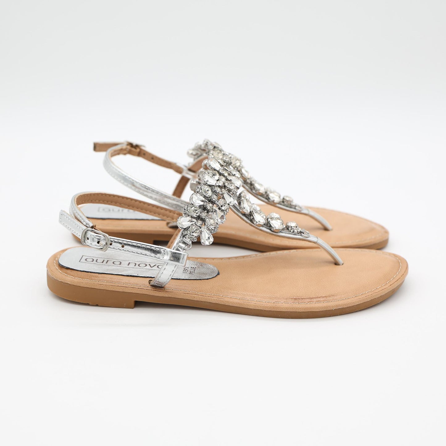 SANDALO FLAT INFRADITO PIETRE ARGENTO 