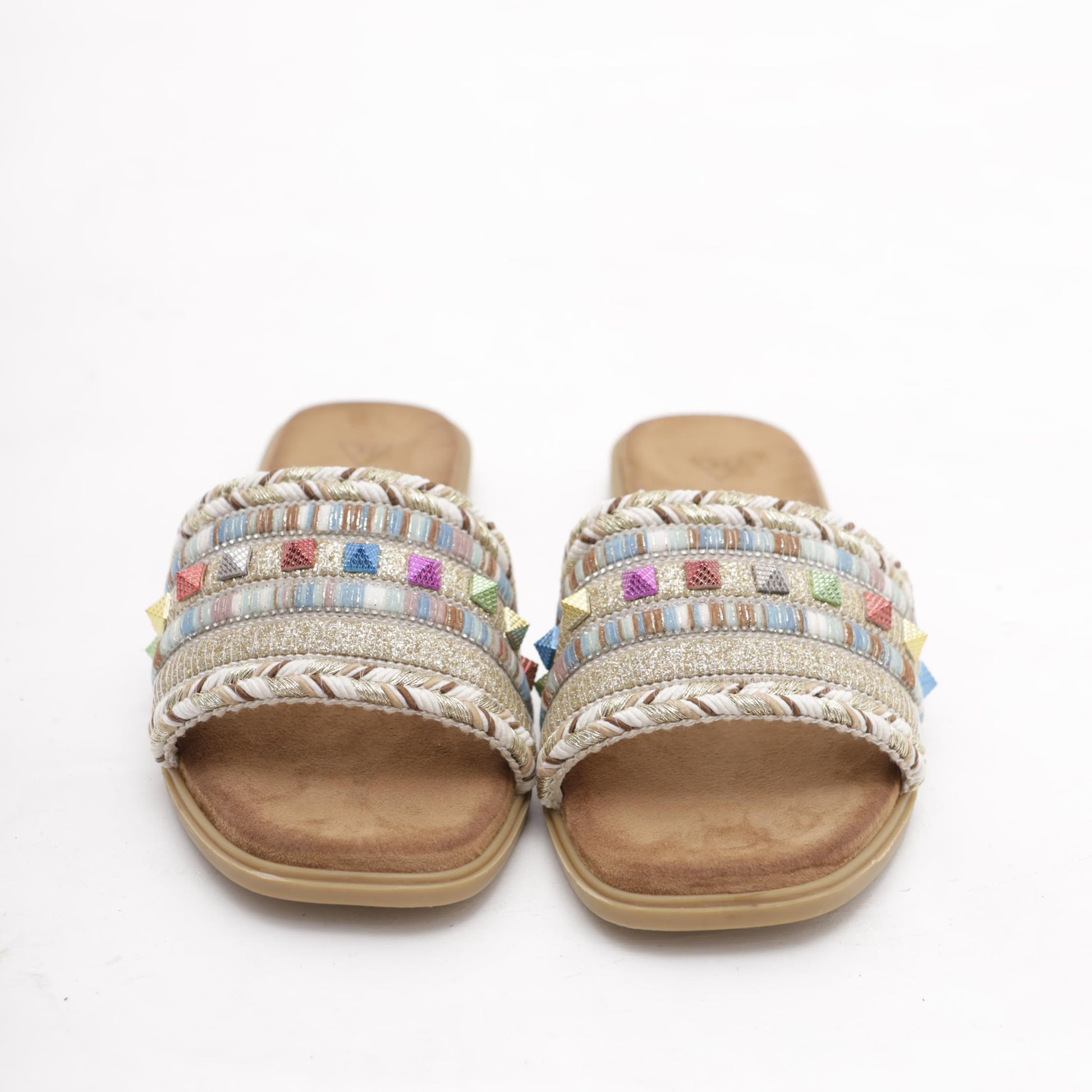 CIABATTINA FLAT MULTICOLOR PLATINO 