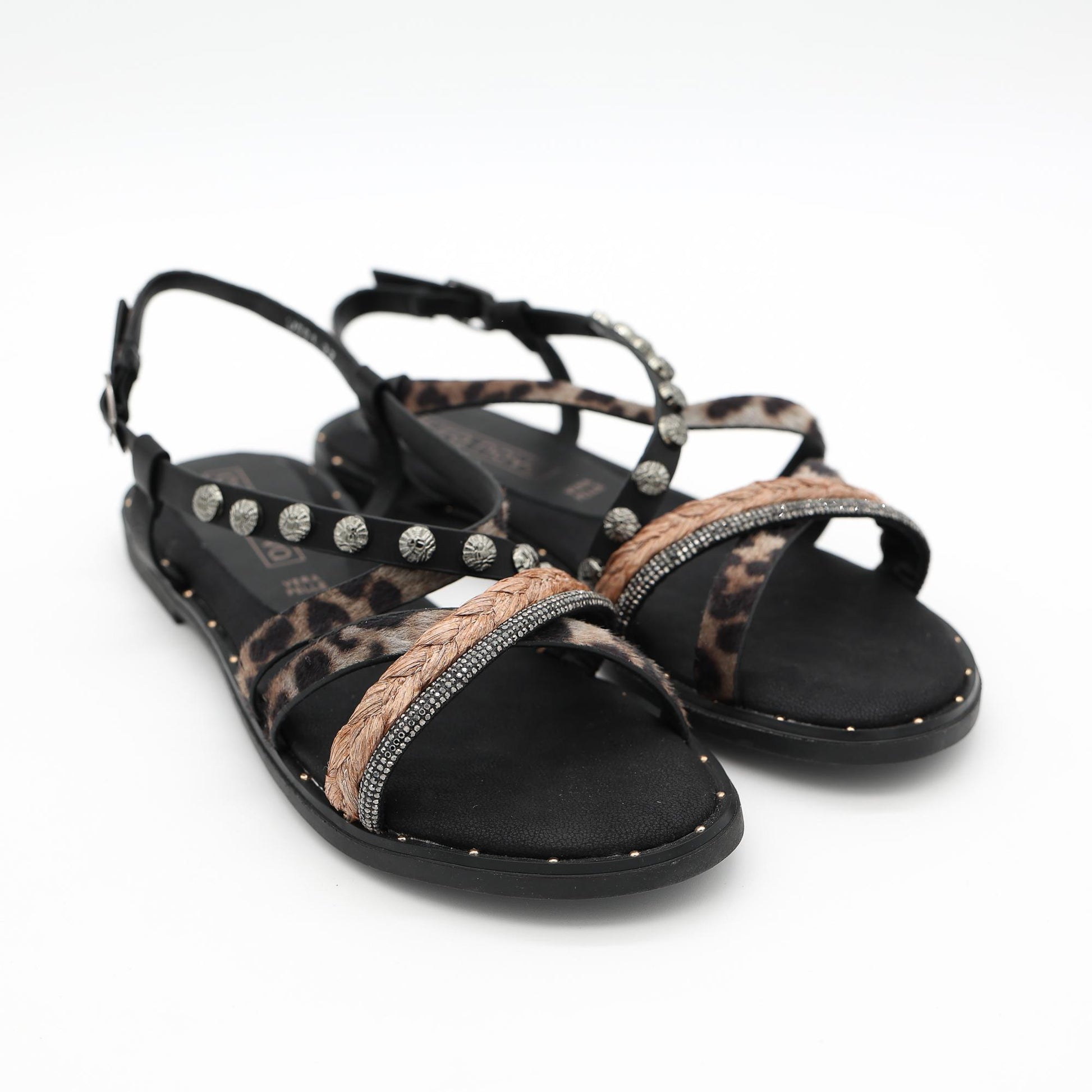 SANDALO FLAT ANIMALIER NERO 