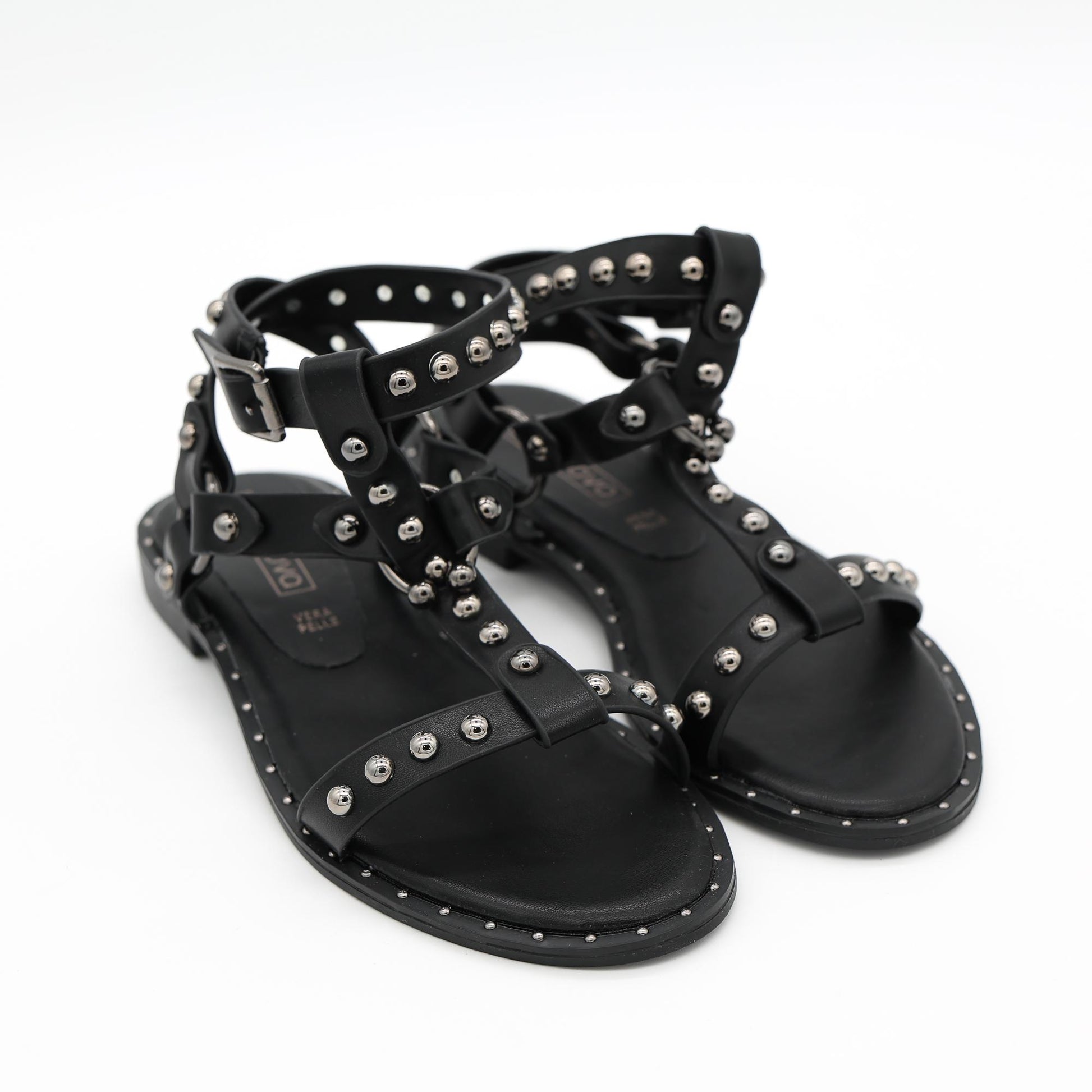 SANDALO FLAT BORCHIE ANELLO NERO 