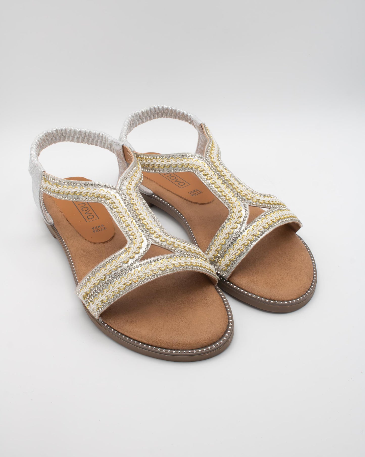 SANDALO FLAT BOHO RICAMO ARGENTO 