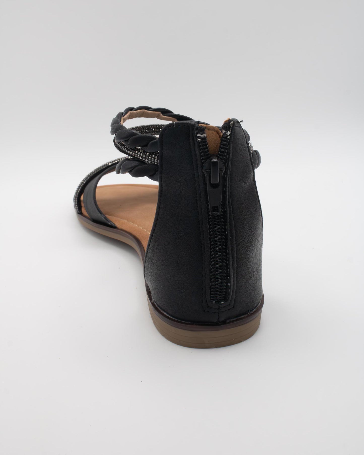 SANDALO FLAT STRASS TRECCIA NERO 