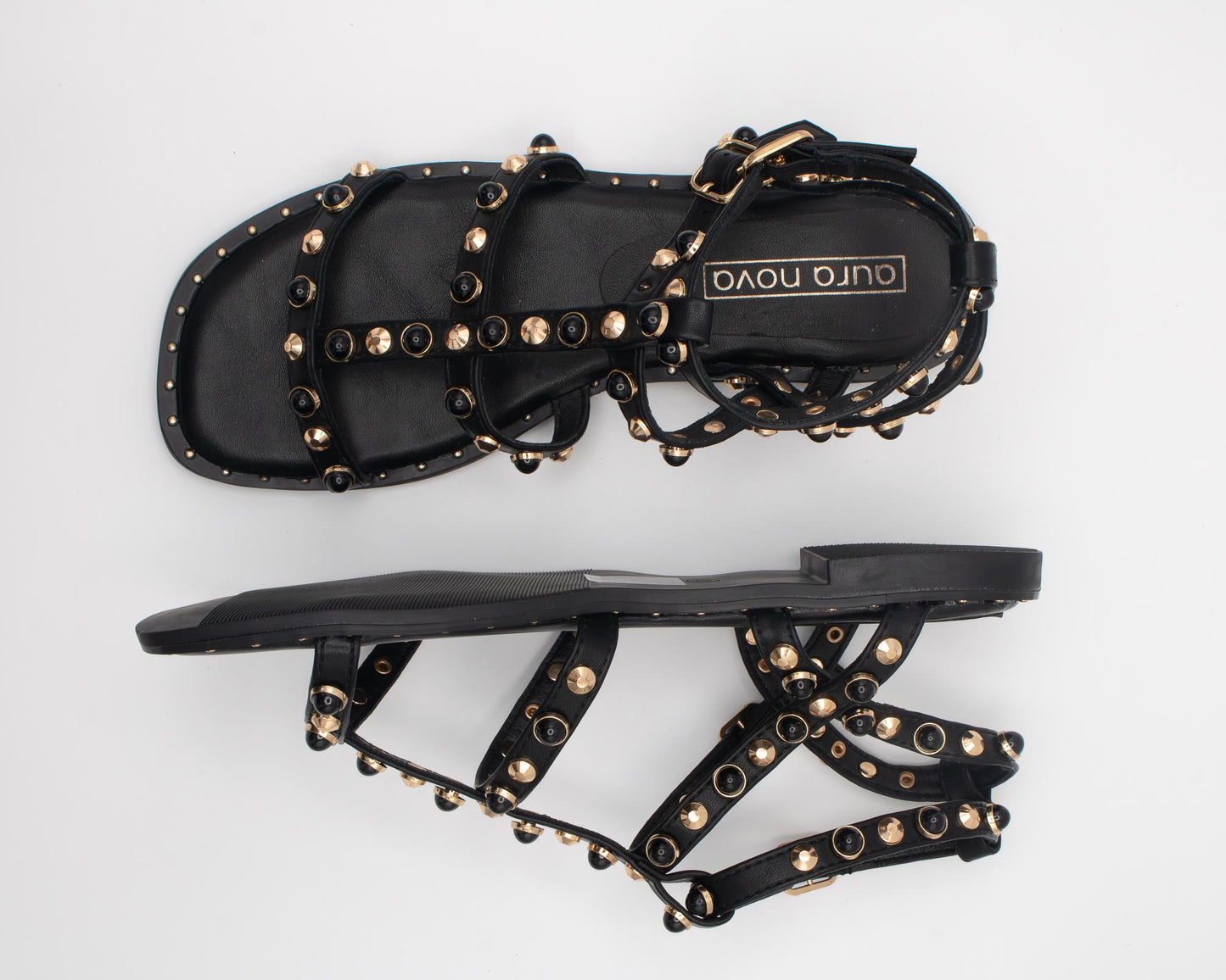 SANDALO FLAT GABBIA BORCHIE NERO 