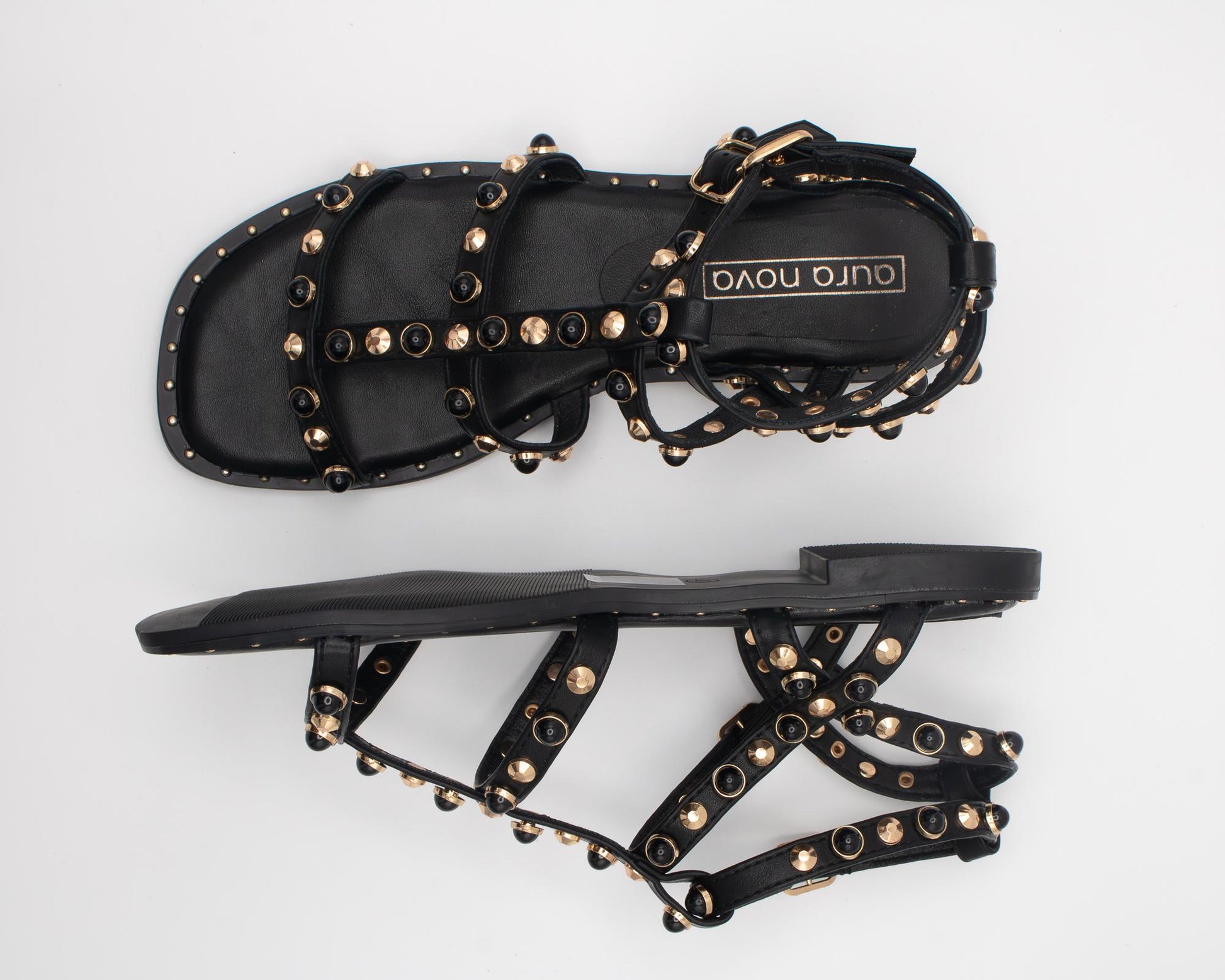 SANDALO FLAT GABBIA BORCHIE NERO 