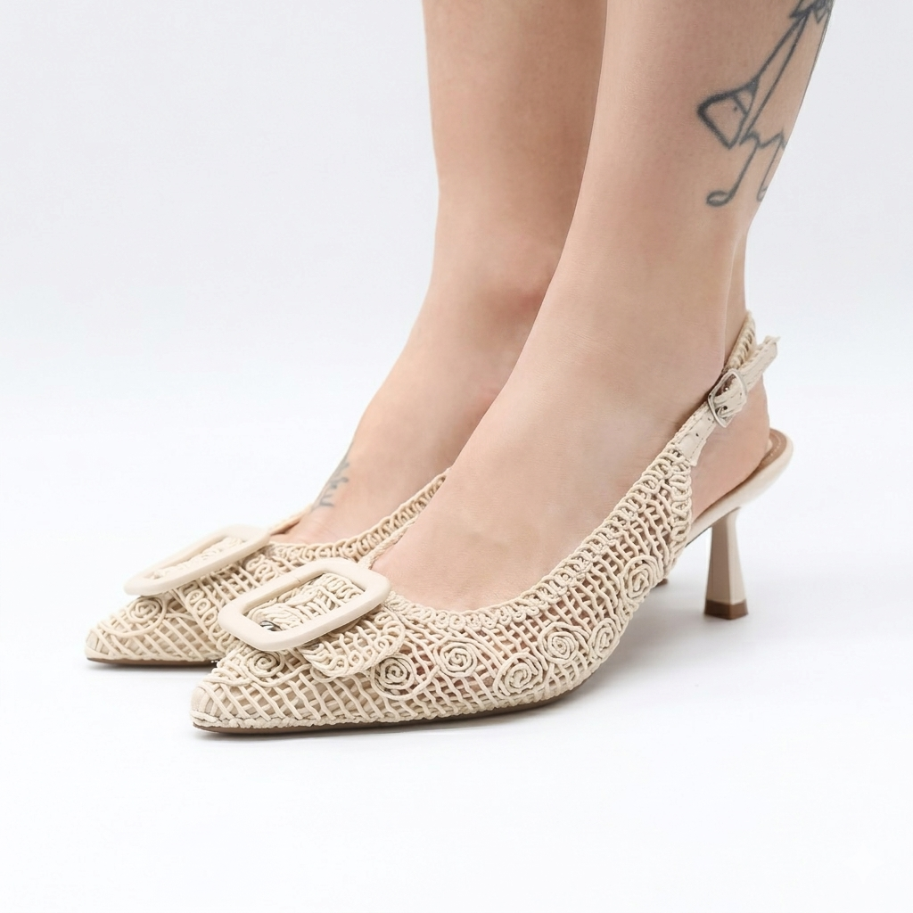 SLINGBACK CROCHET FIBBIA BEIGE 