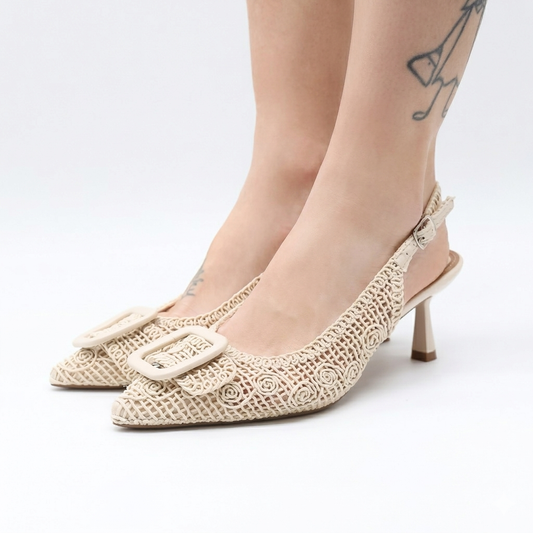 SLINGBACK CROCHET FIBBIA BEIGE 