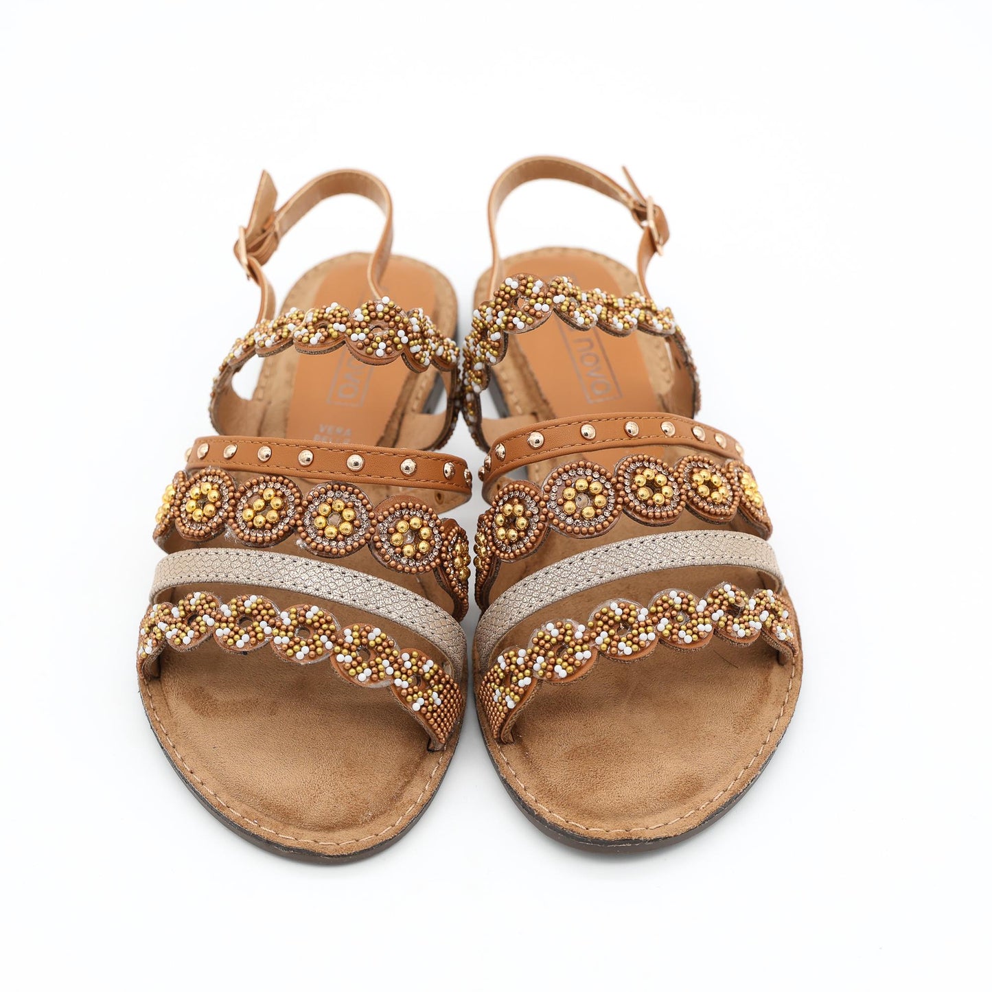 SANDALO FLAT PERLINE CAMEL 