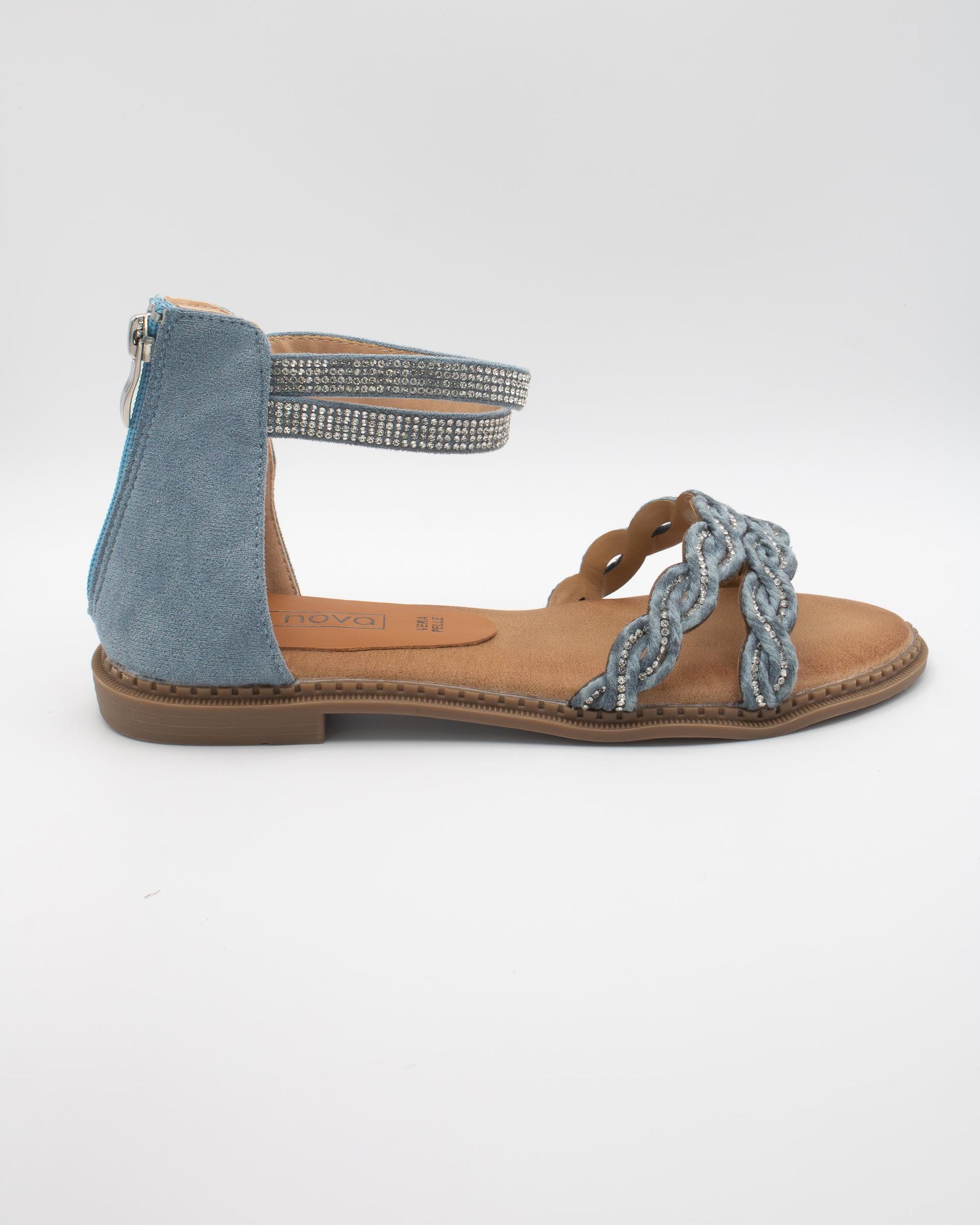 SANDALO FLAT INTRECCIATO STRASS BLU 