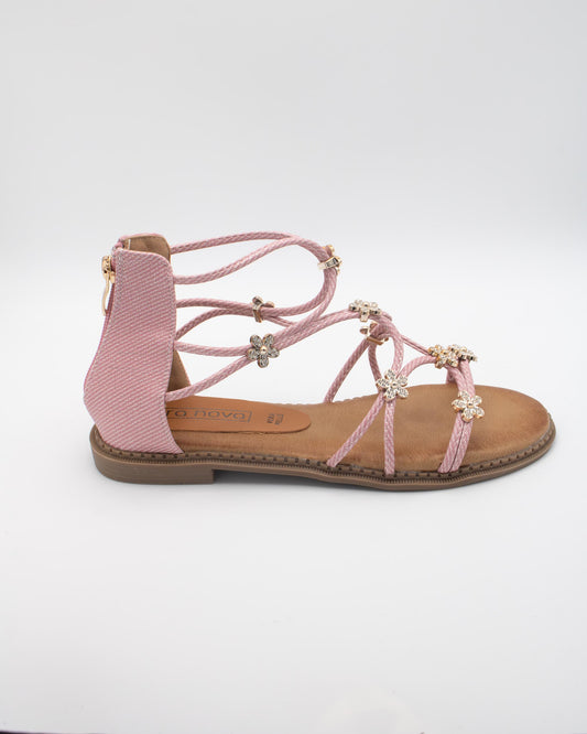 SANDALO FLAT FIORI ROSA 