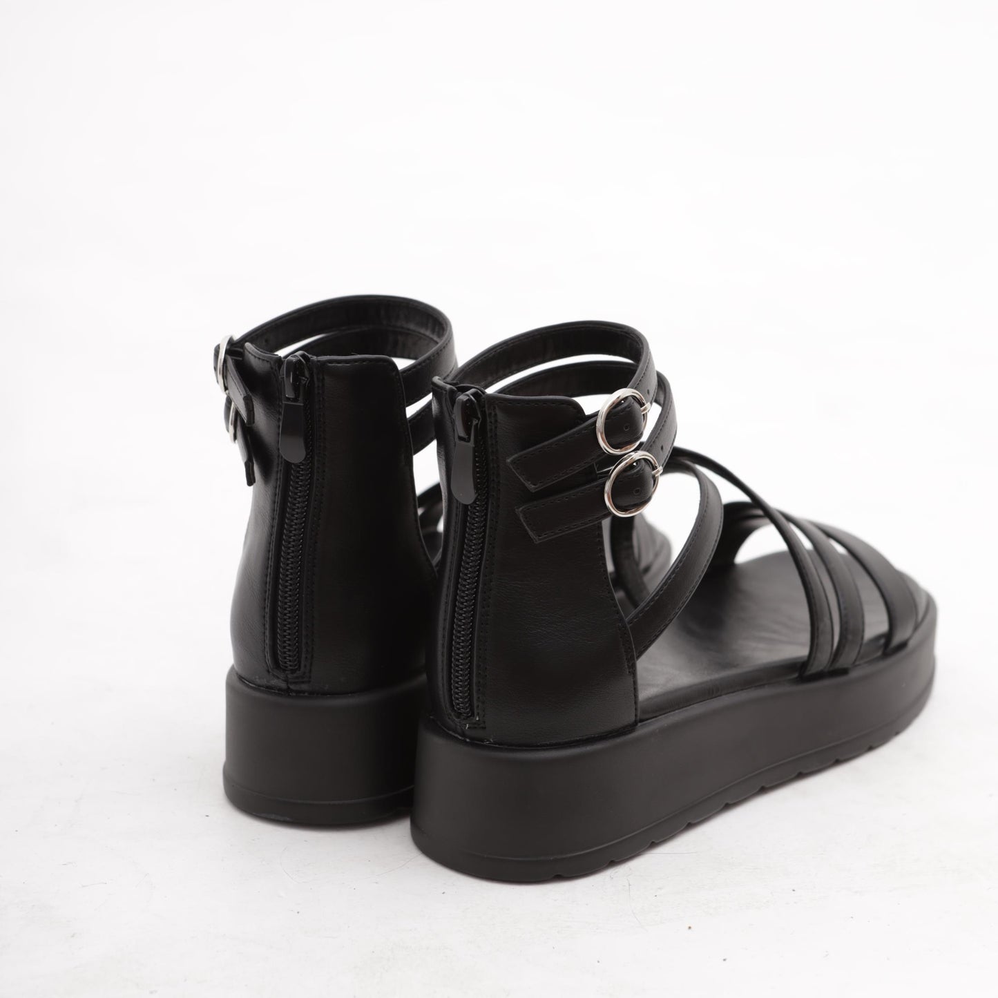 SANDALO FLATFORM FASCETTE NERO 