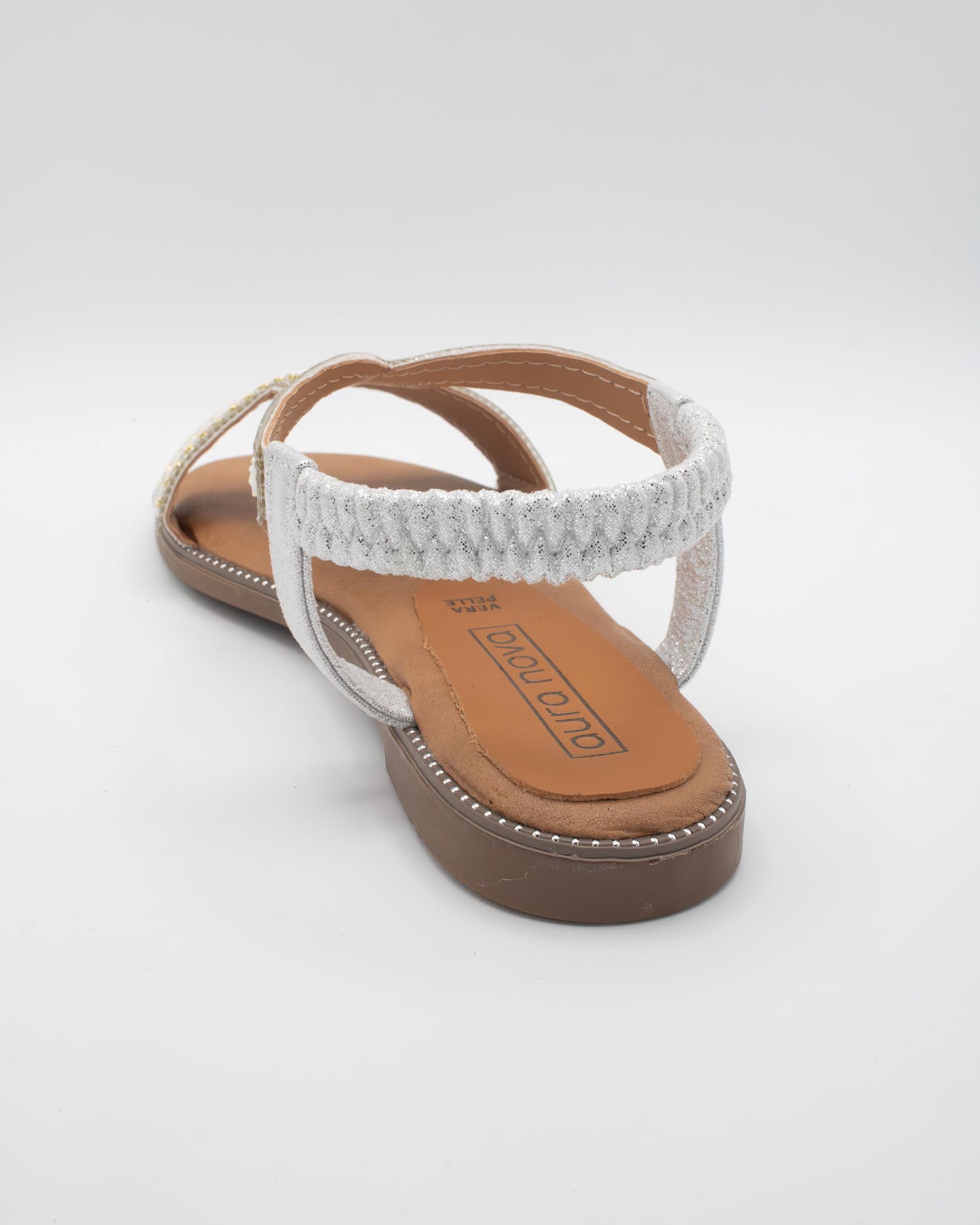 SANDALO FLAT BOHO RICAMO ARGENTO 