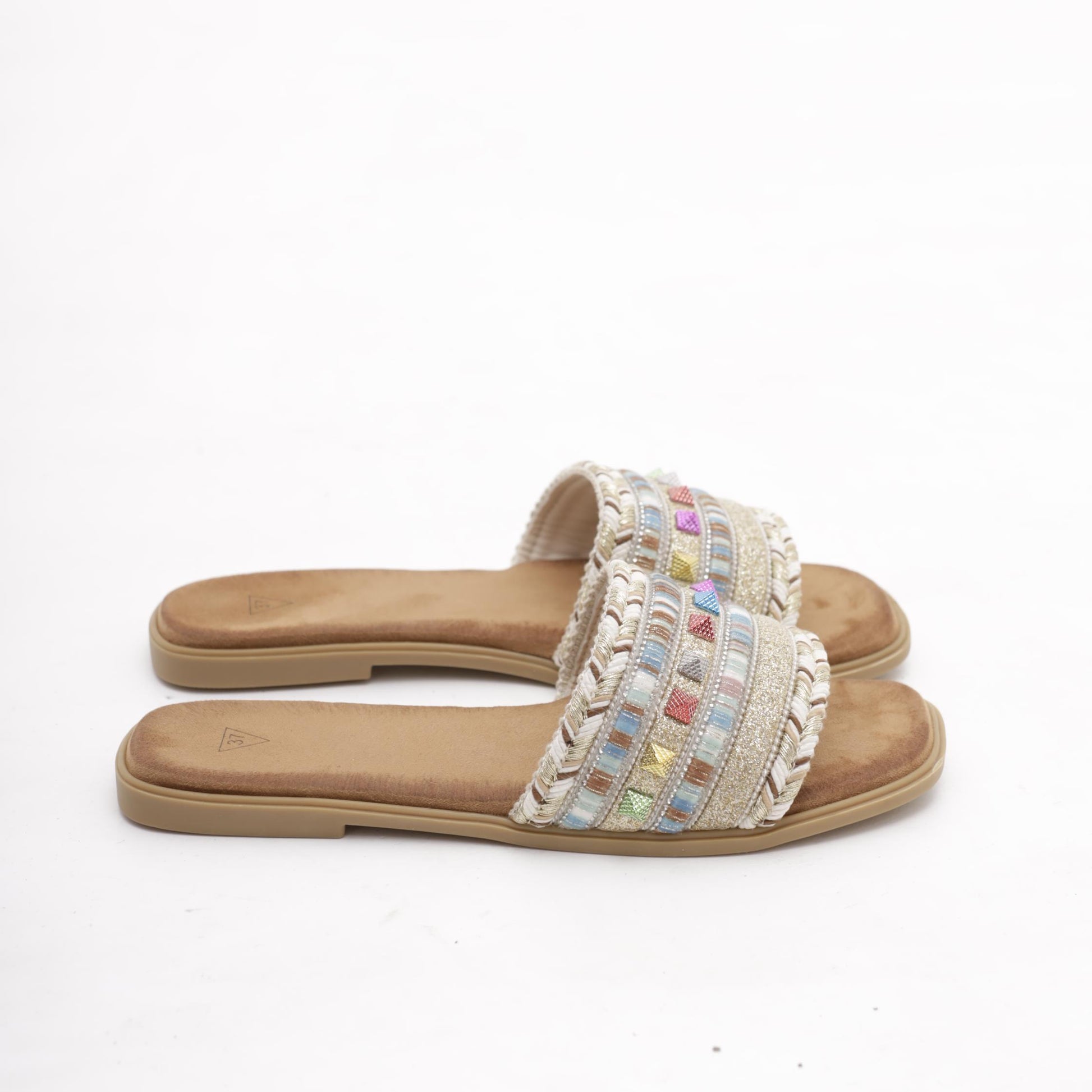 CIABATTINA FLAT MULTICOLOR PLATINO 