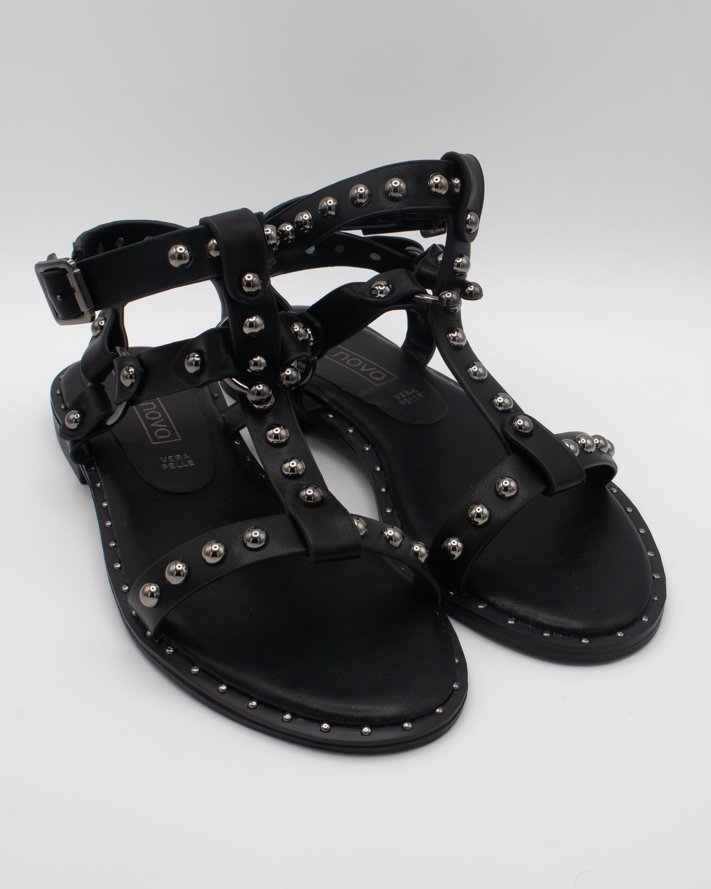 SANDALO FLAT BORCHIE ANELLO NERO 