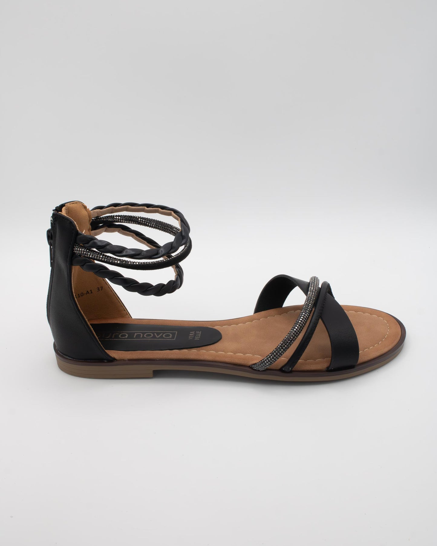 SANDALO FLAT STRASS TRECCIA NERO 
