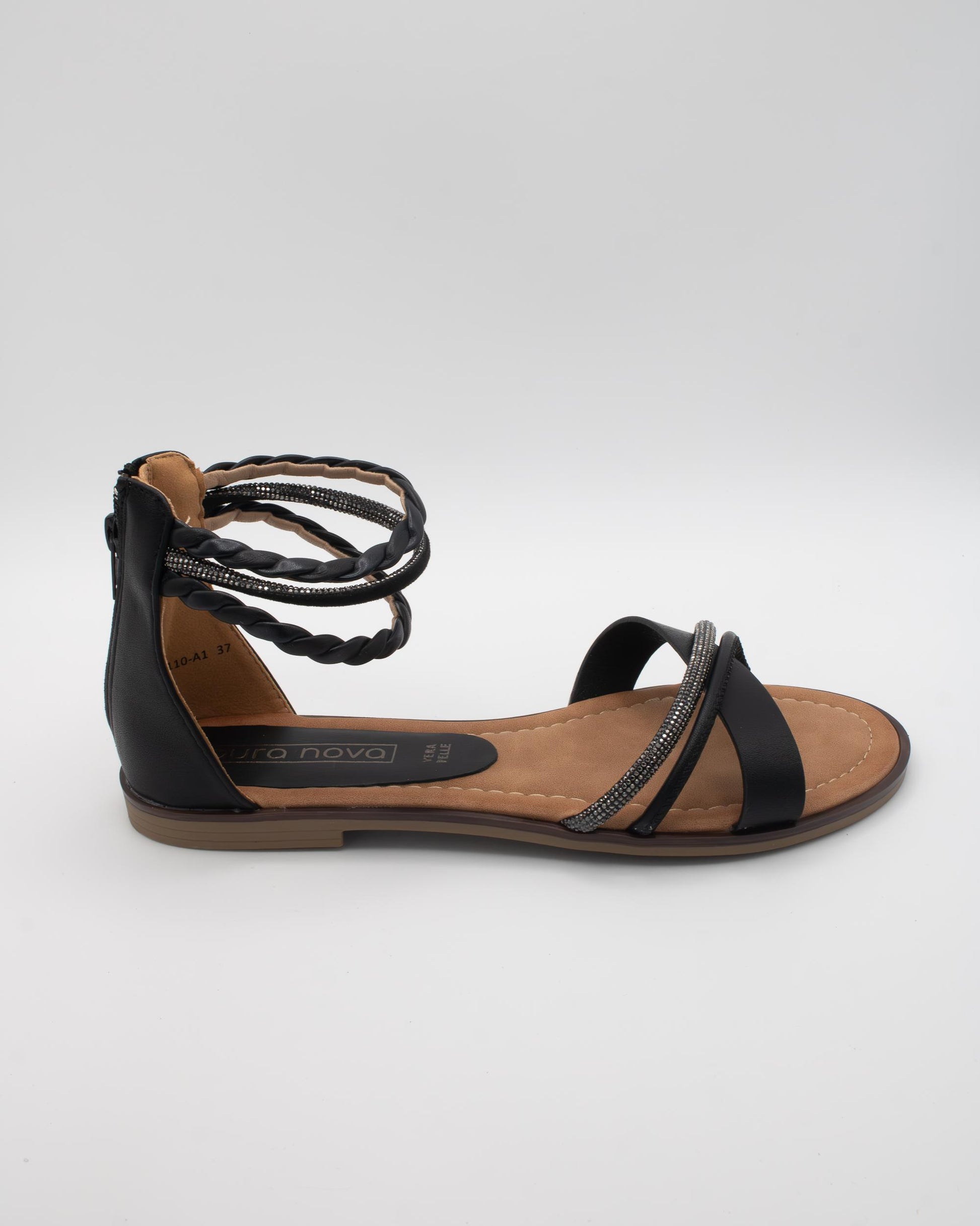SANDALO FLAT STRASS TRECCIA NERO 