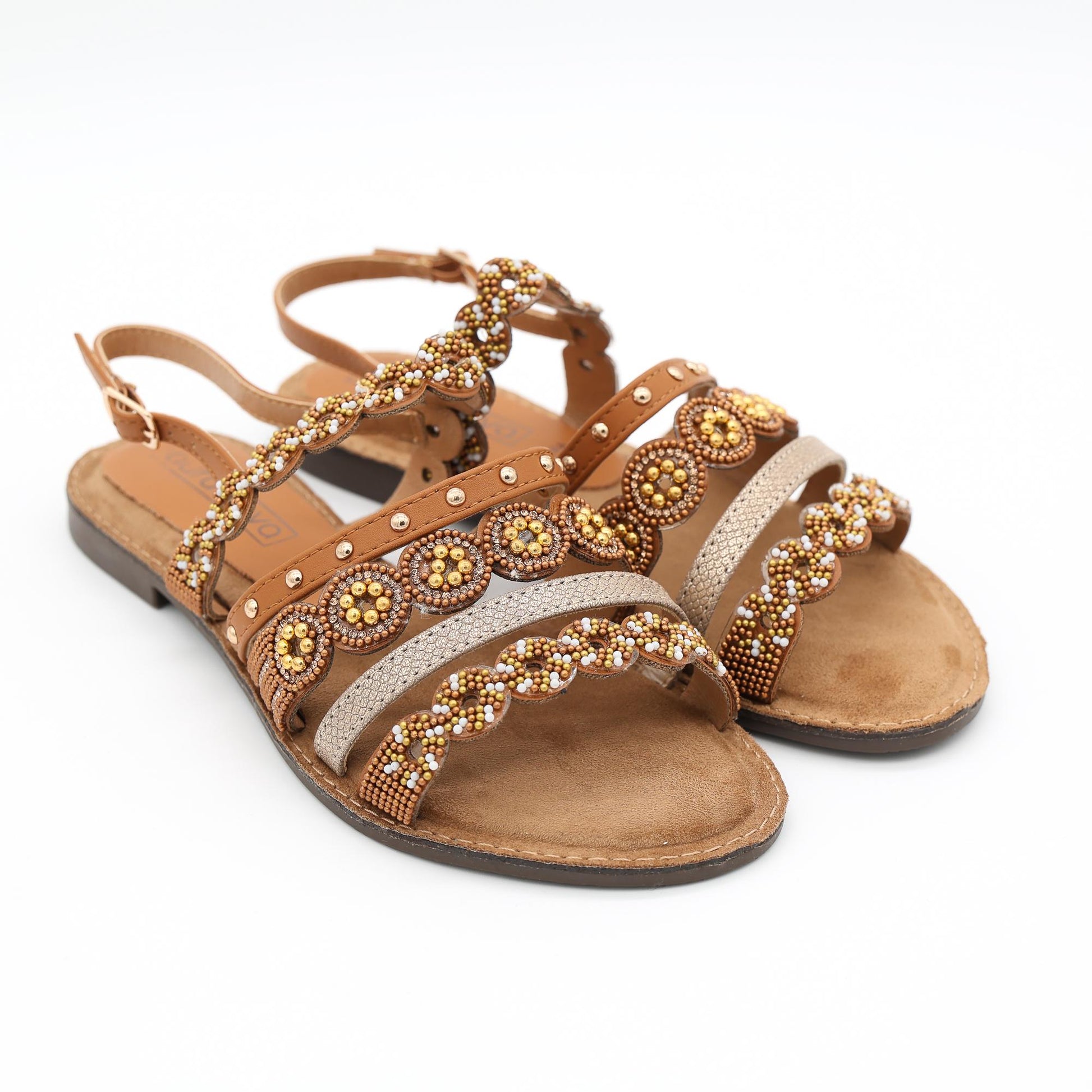 SANDALO FLAT PERLINE CAMEL 