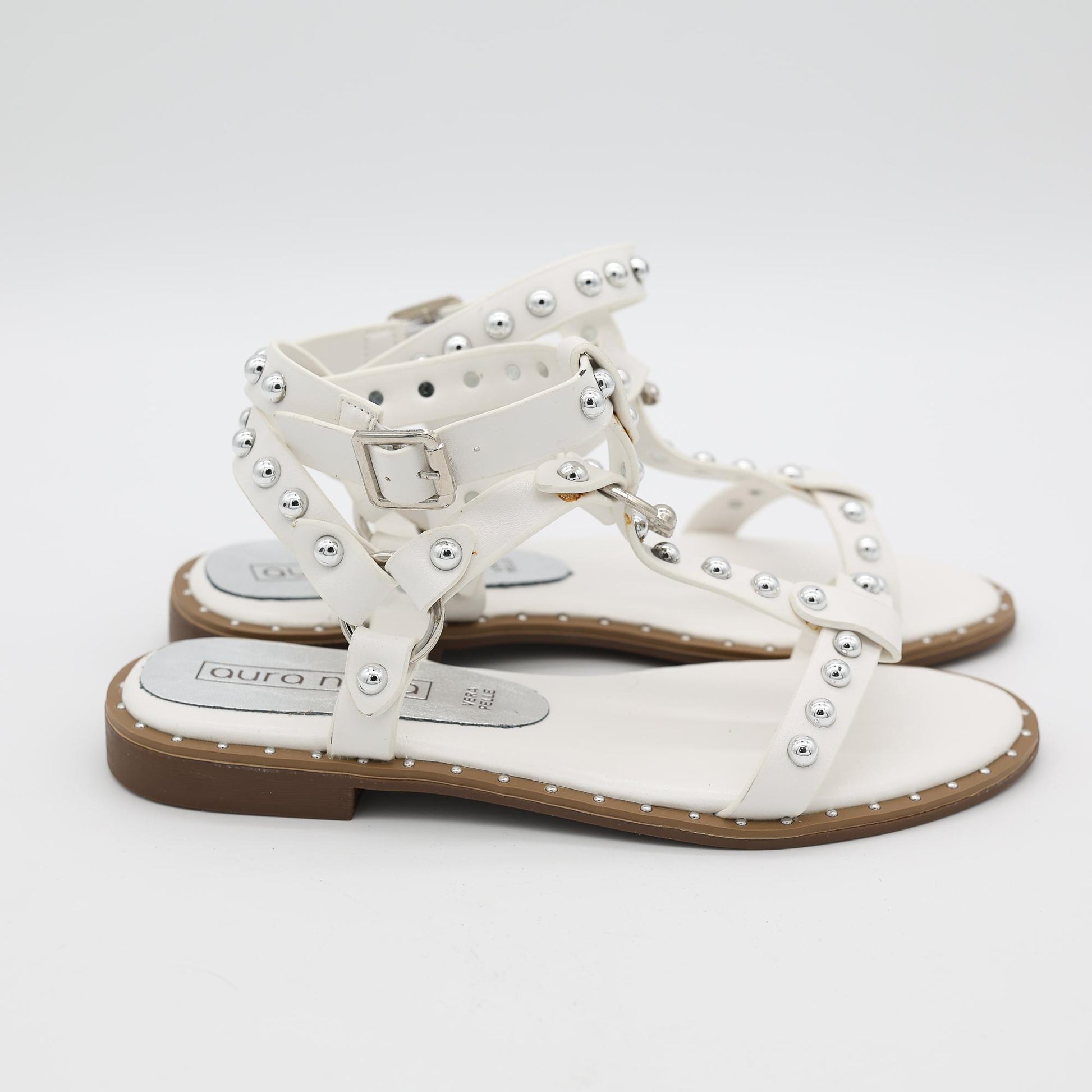 SANDALO FLAT BORCHIE ANELLO BIANCO 