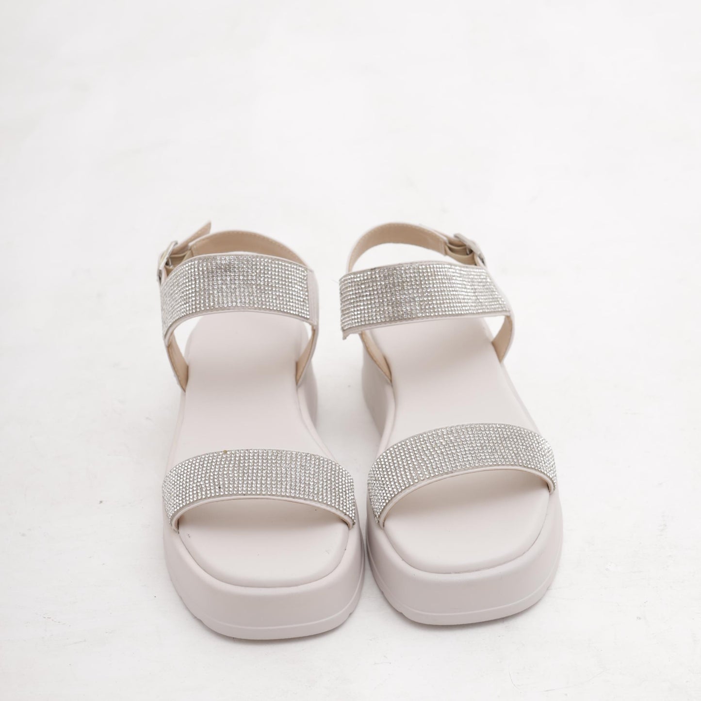 SANDALO FLATFORM STRASS BIANCO 