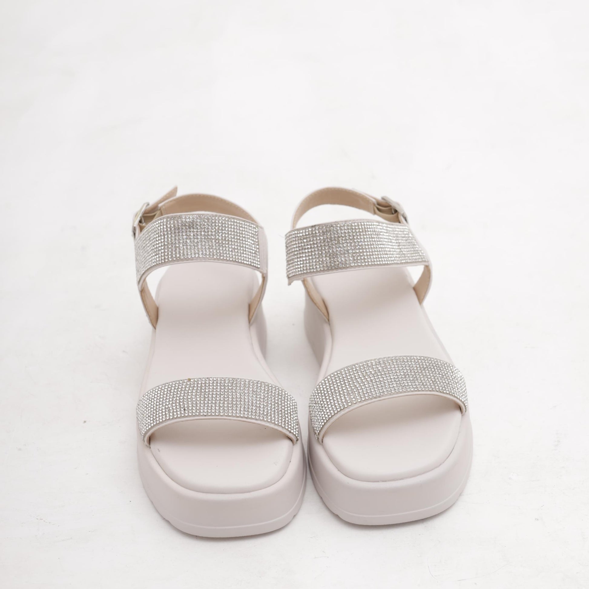 SANDALO FLATFORM STRASS BIANCO 