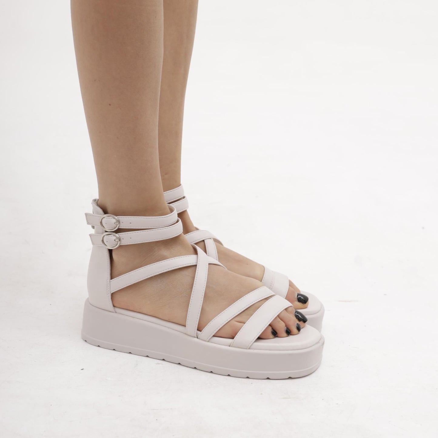 SANDALO FLATFORM FASCETTE BIANCO 