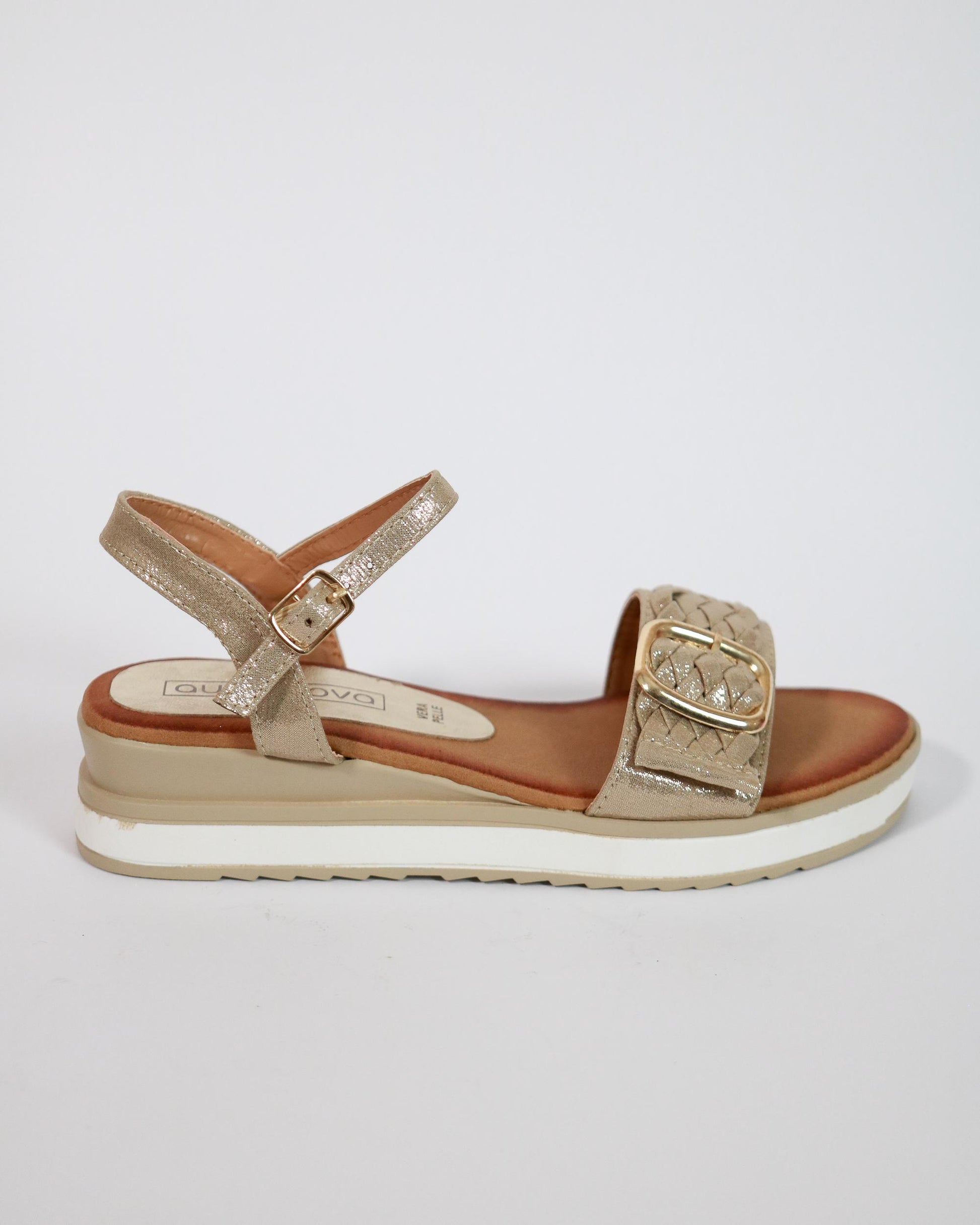 SANDALO ZEPPA TRECCIA FIBBIA PLATINO 