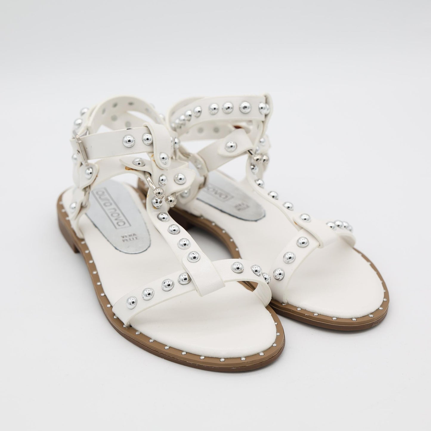 SANDALO FLAT BORCHIE ANELLO BIANCO 