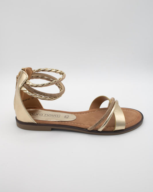 SANDALO FLAT STRASS TRECCIA PLATINO 