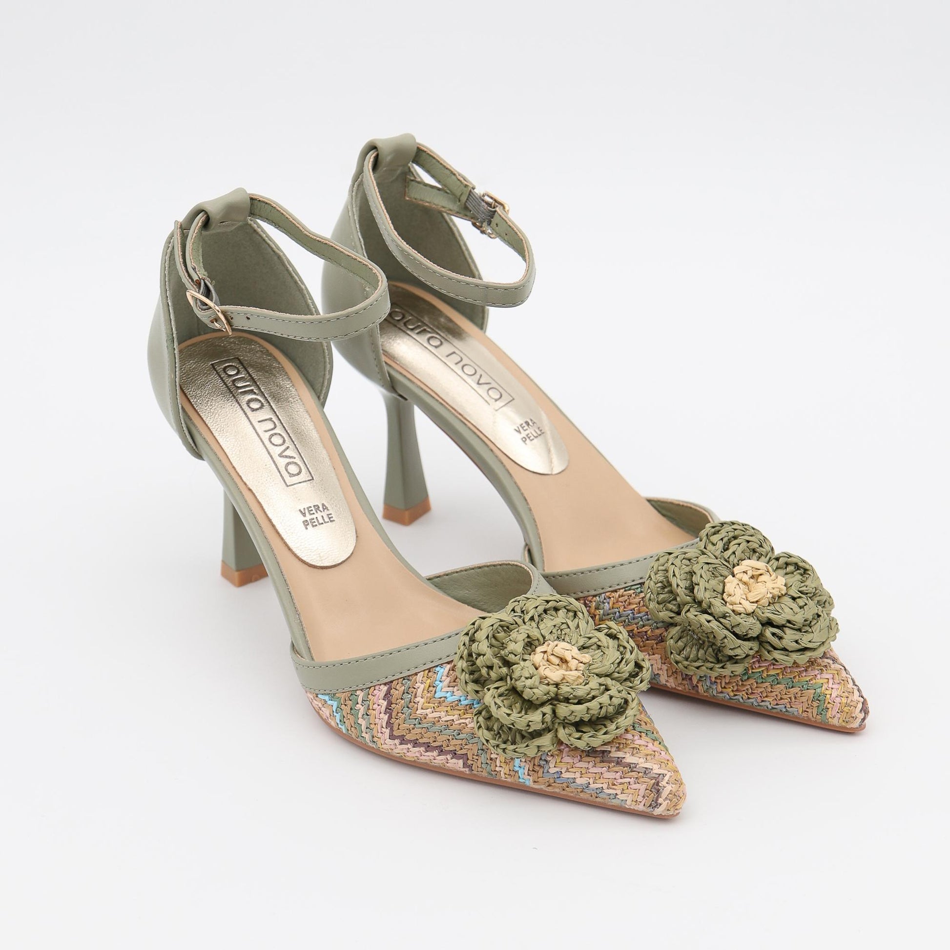 DECOLLETE D'ORSAY RAFIA FIORE VERDE 