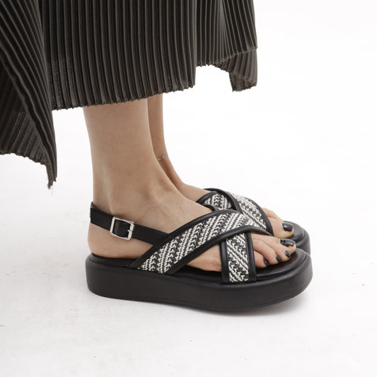 SANDALO FLATFORM INCROCIO NERO 
