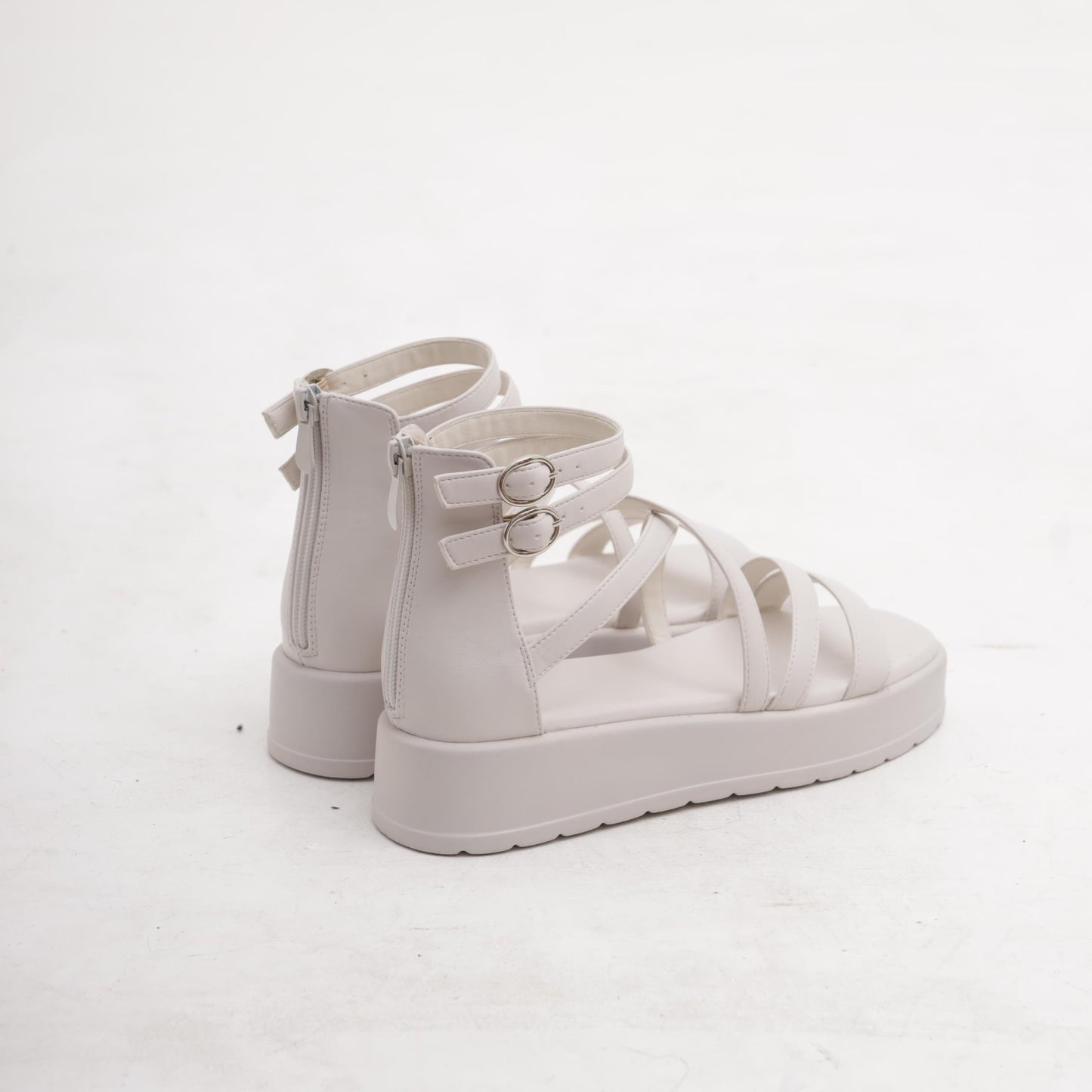 SANDALO FLATFORM FASCETTE BIANCO 