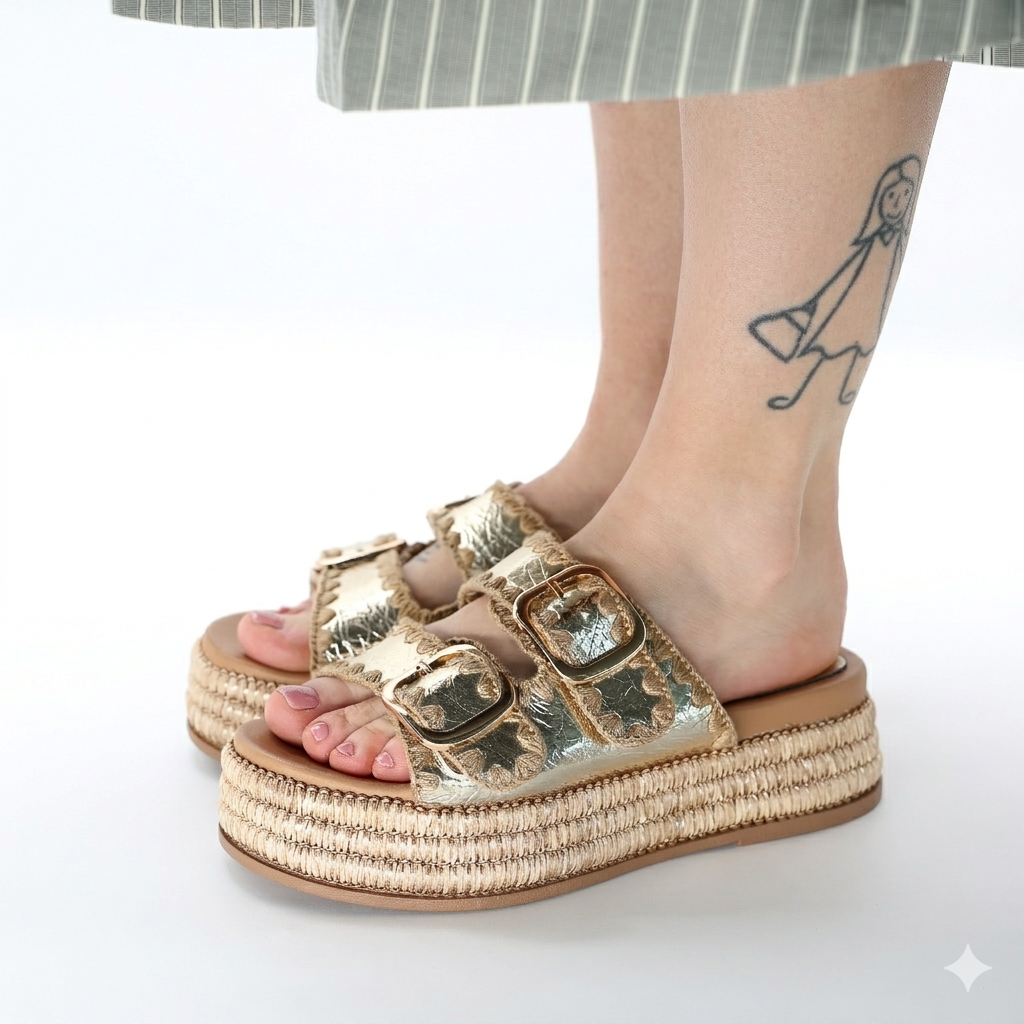 SANDALO FLATFORM CORDA ORO 