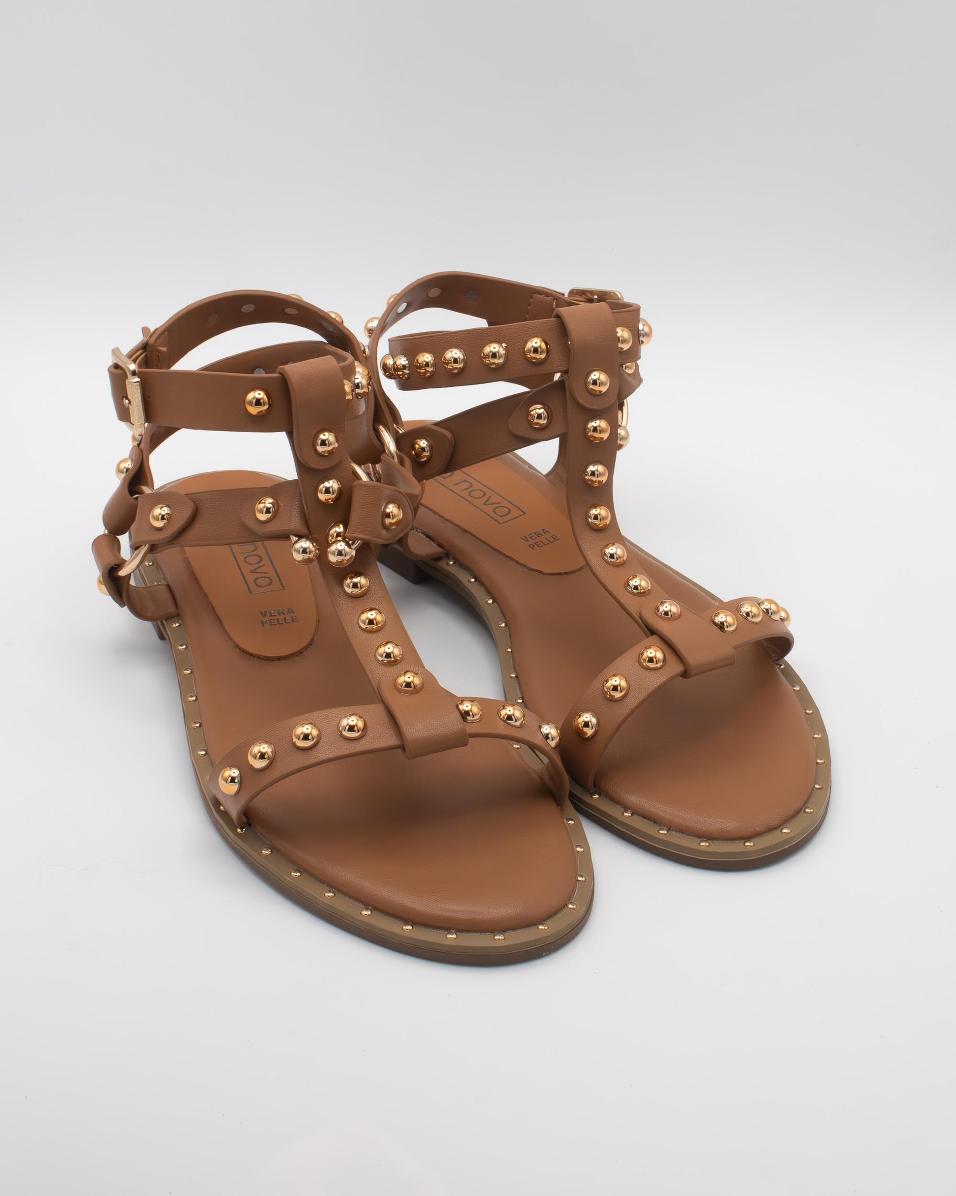 SANDALO FLAT BORCHIE CAMEL 